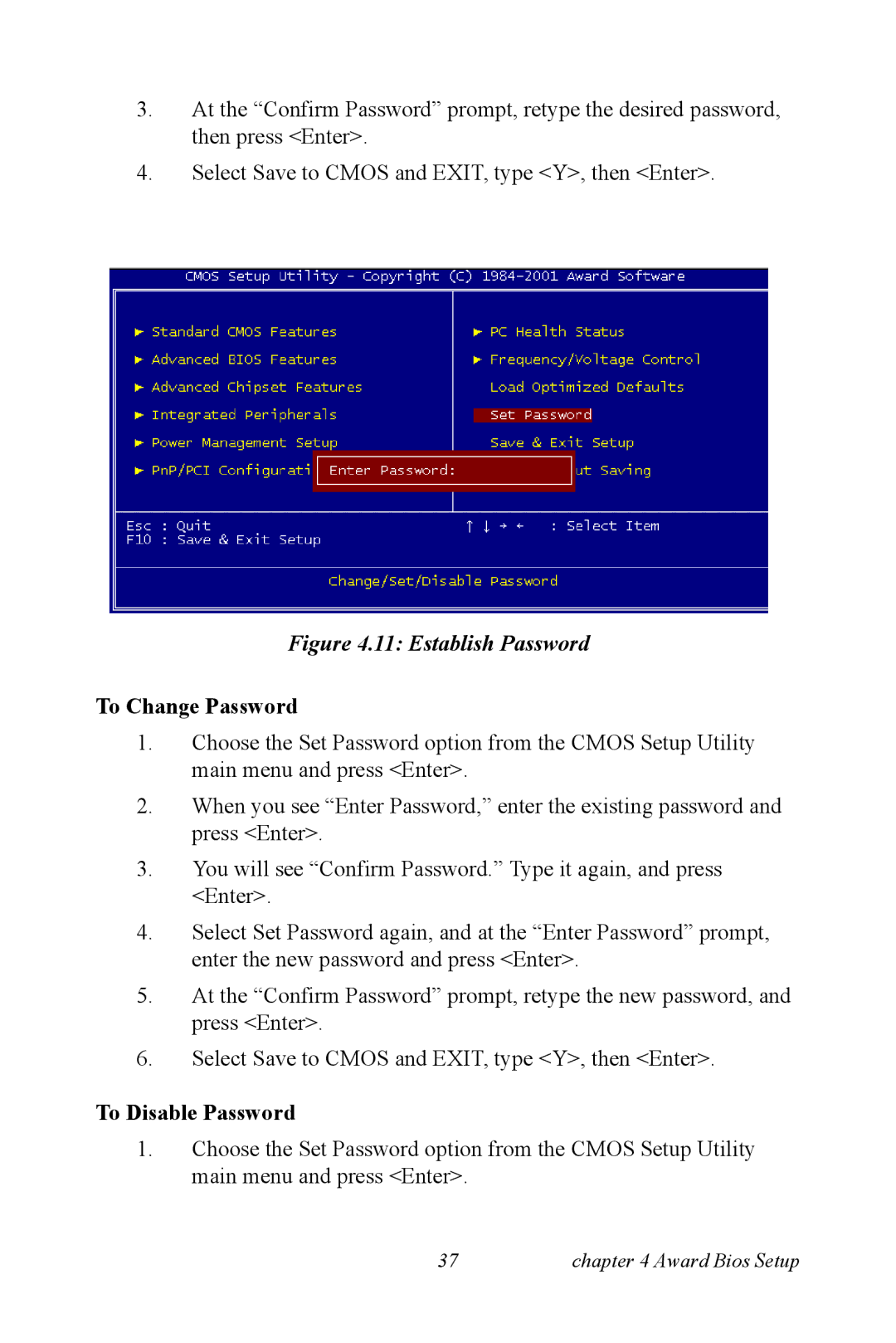 Advantech PCI-6872 user manual Establish Password 