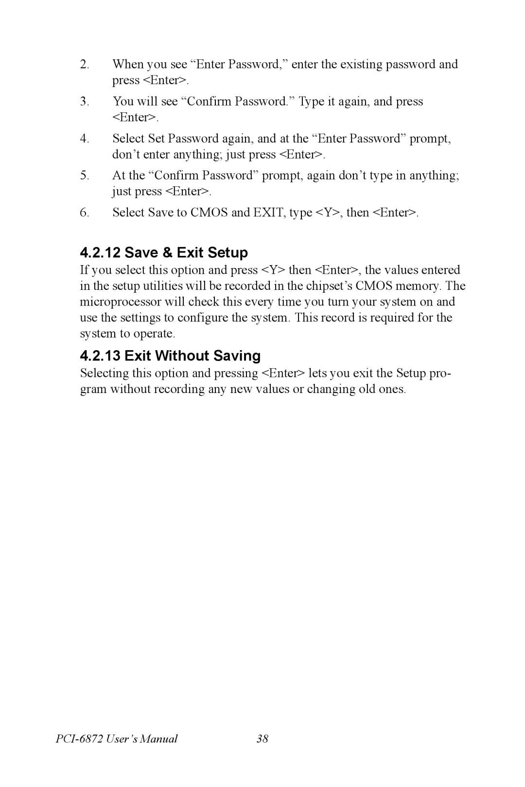 Advantech PCI-6872 user manual Save & Exit Setup, Exit Without Saving 