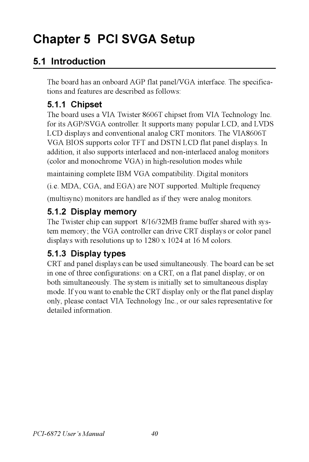 Advantech PCI-6872 user manual Chipset, Display memory, Display types 
