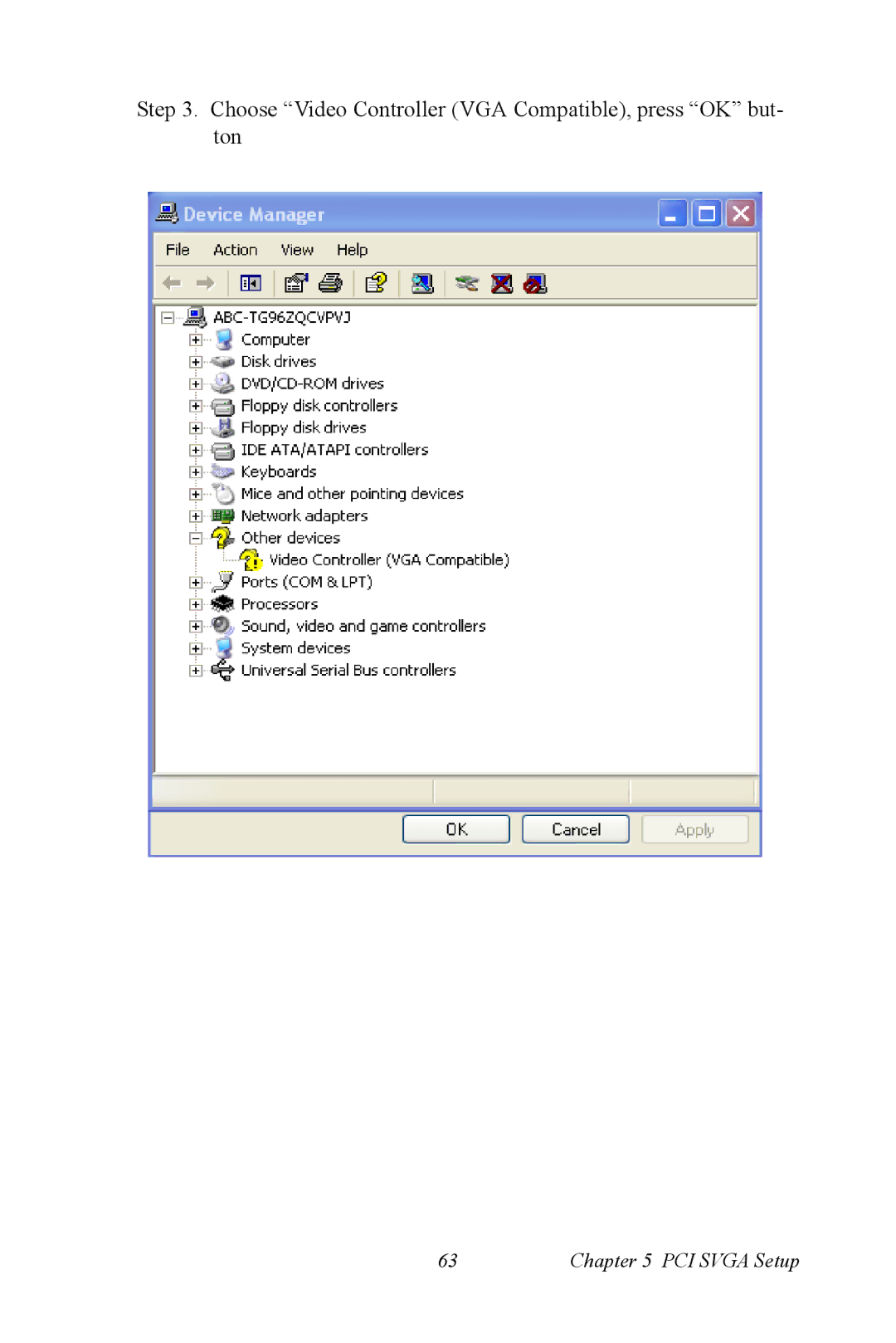 Advantech PCI-6872 user manual Choose Video Controller VGA Compatible, press OK but- ton 