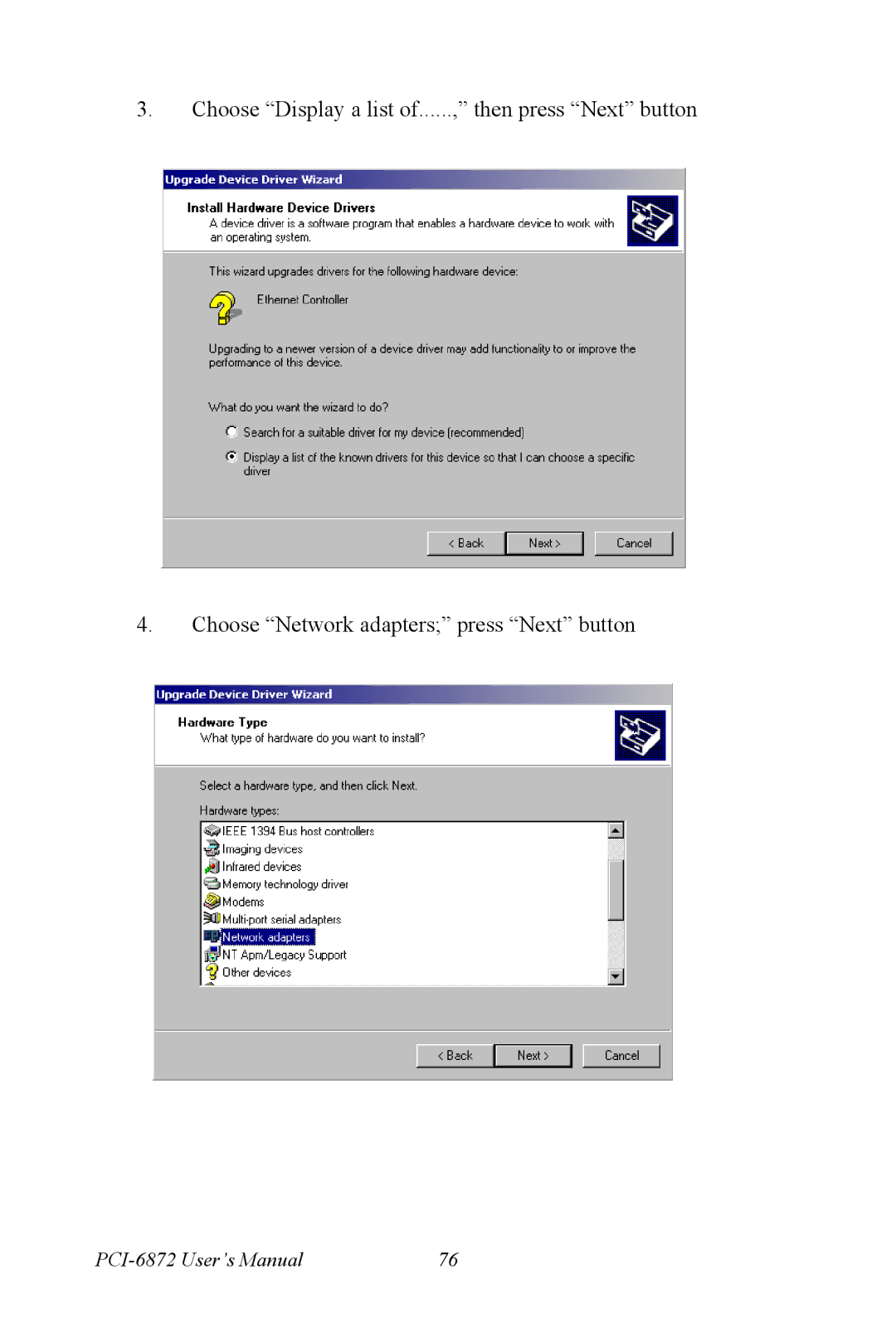 Advantech PCI-6872 user manual Choose Display a list 