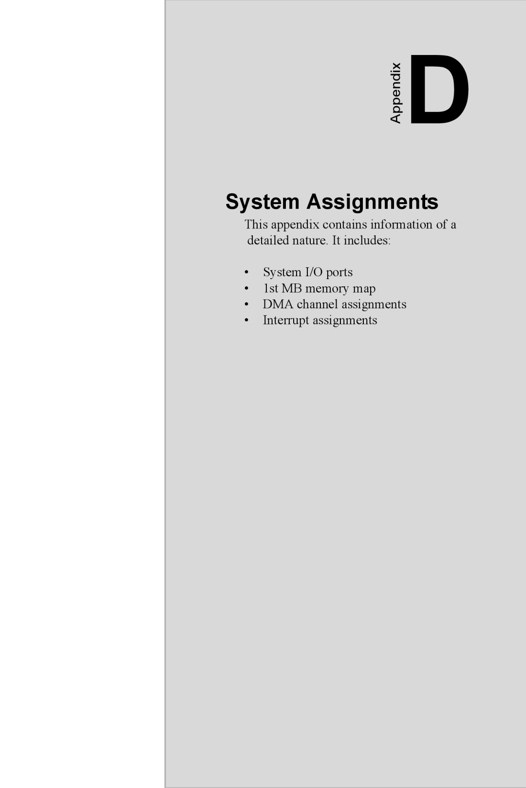 Advantech PCI-6872 user manual System Assignments, Appendix, Appx.D 