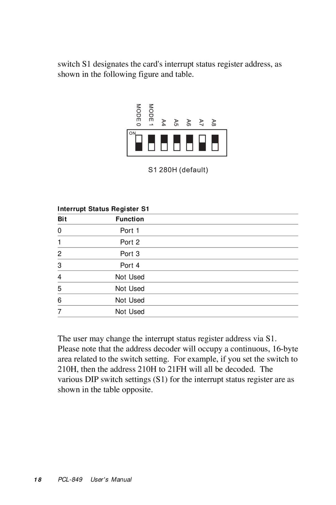 Advantech PCL-849 manual Interrupt Status Register S1 Bit 