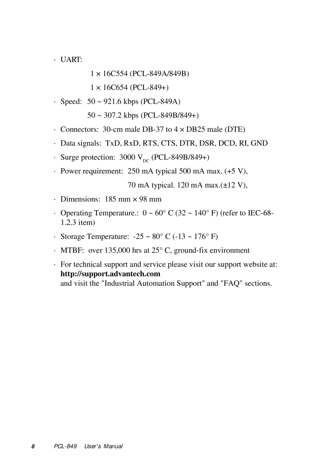 Advantech PCL-849 manual · Uart 