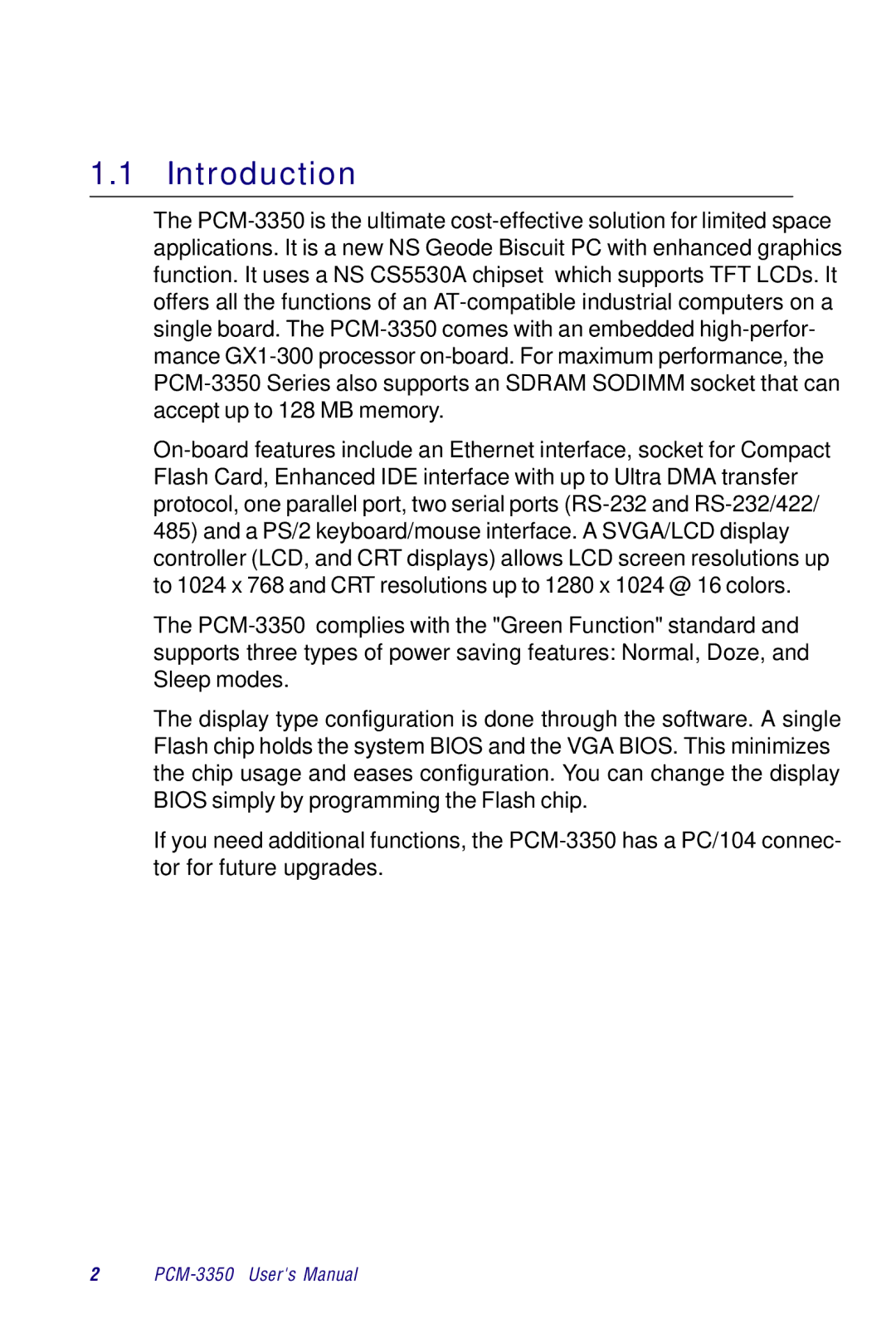 Advantech PCM-3350 Series user manual Introduction 