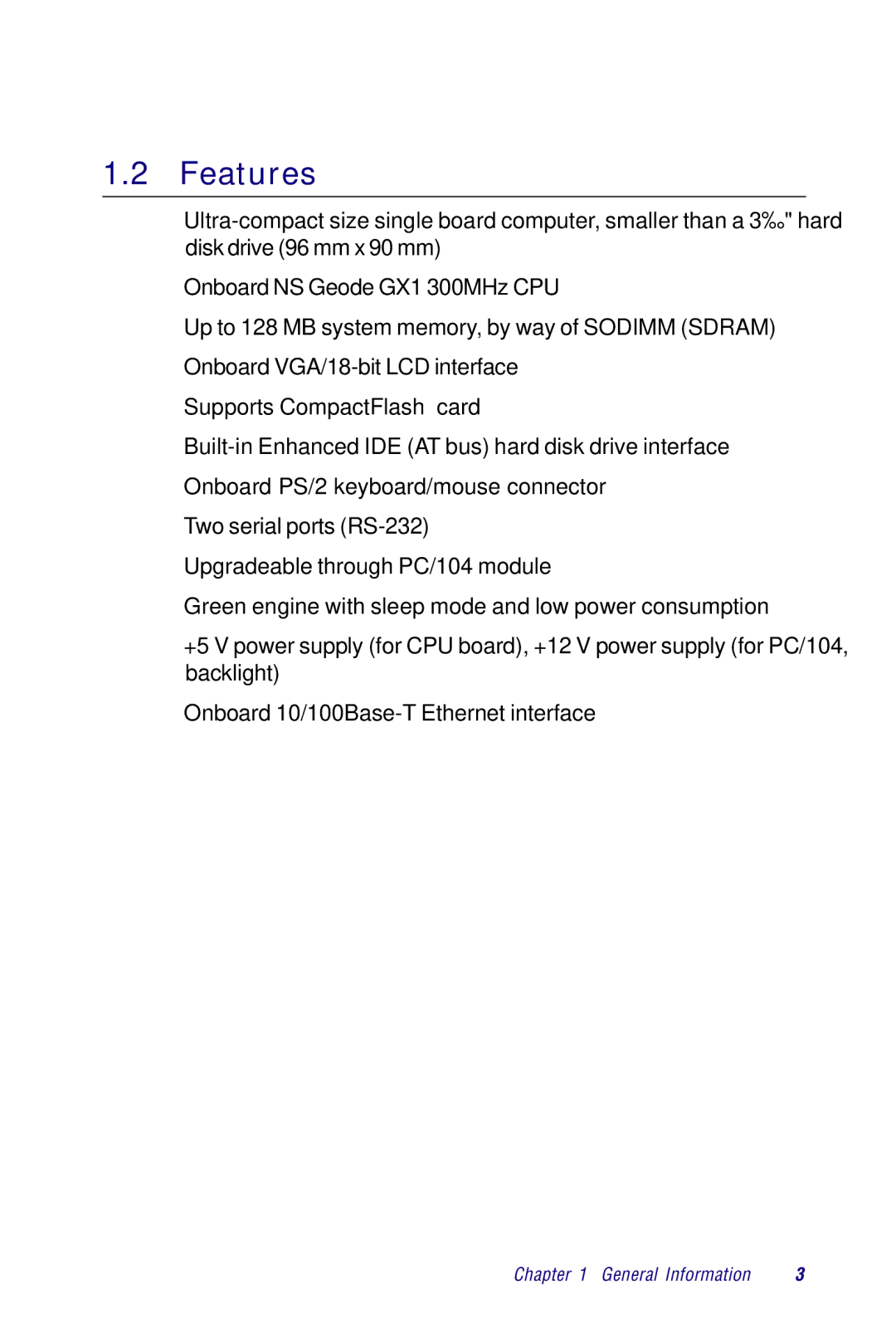 Advantech PCM-3350 Series user manual Features 