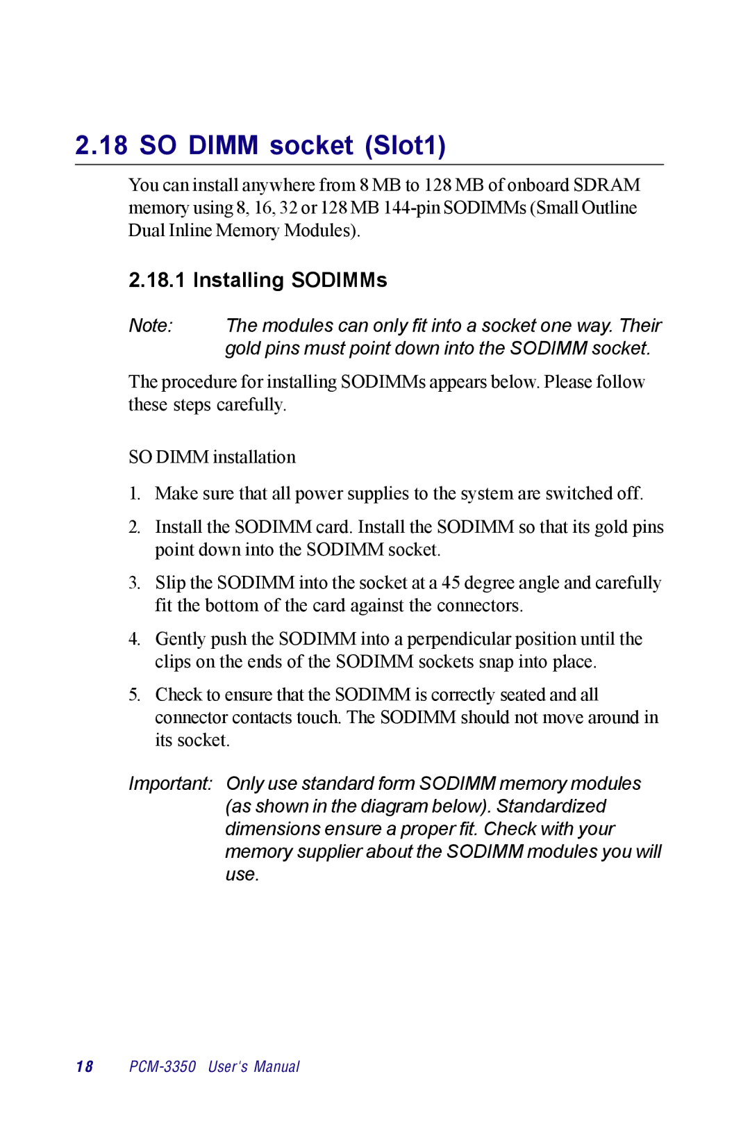 Advantech PCM-3350 Series user manual SO Dimm socket Slot1, Installing SODIMMs 