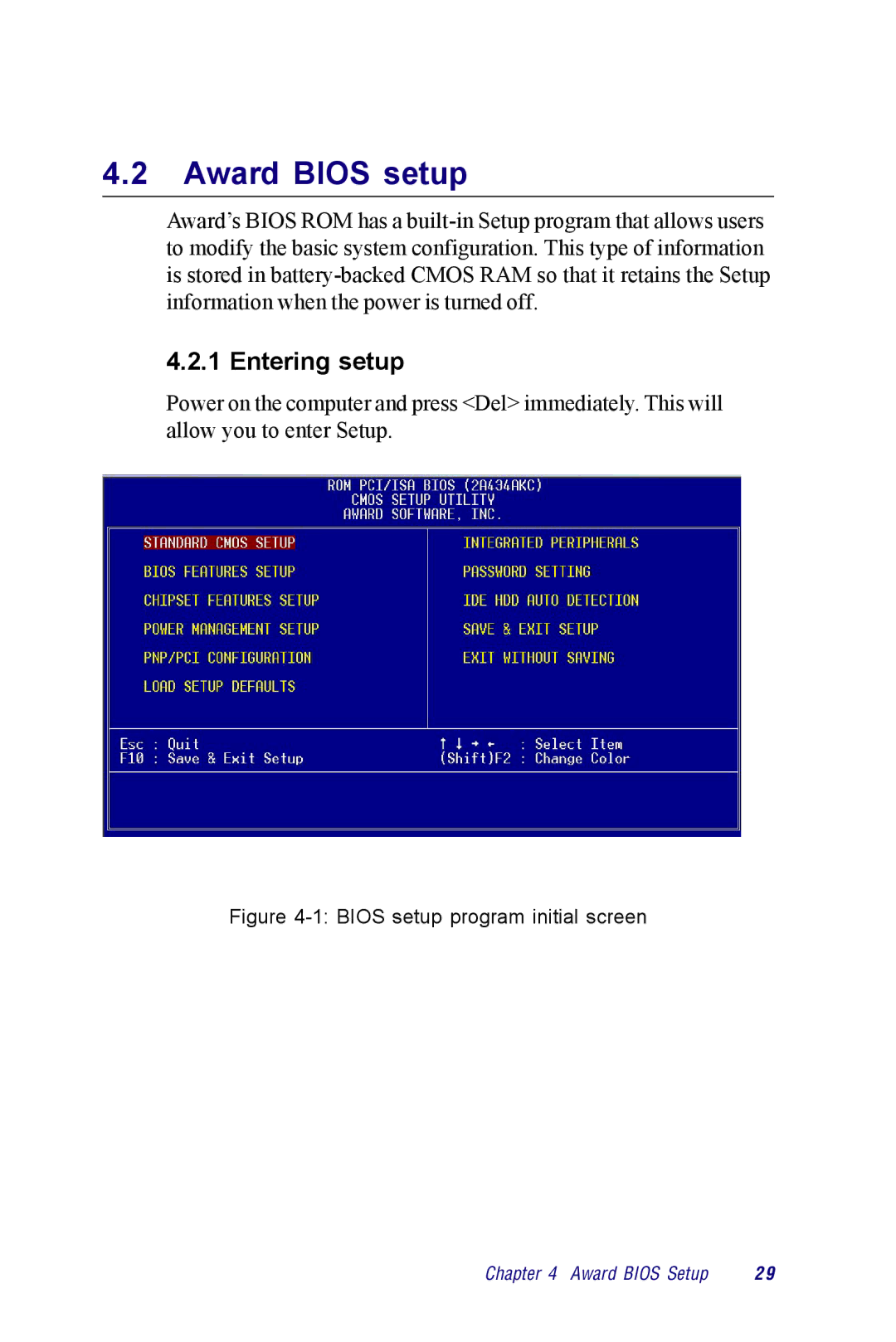 Advantech PCM-3350 Series user manual Entering setup, Bios setup program initial screen 