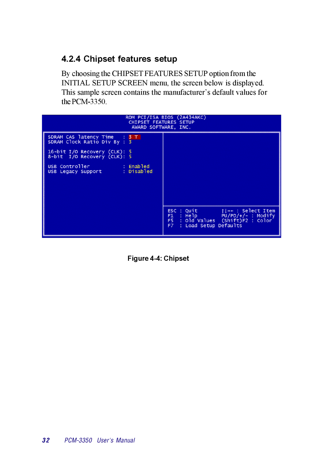 Advantech PCM-3350 Series user manual Chipset features setup 