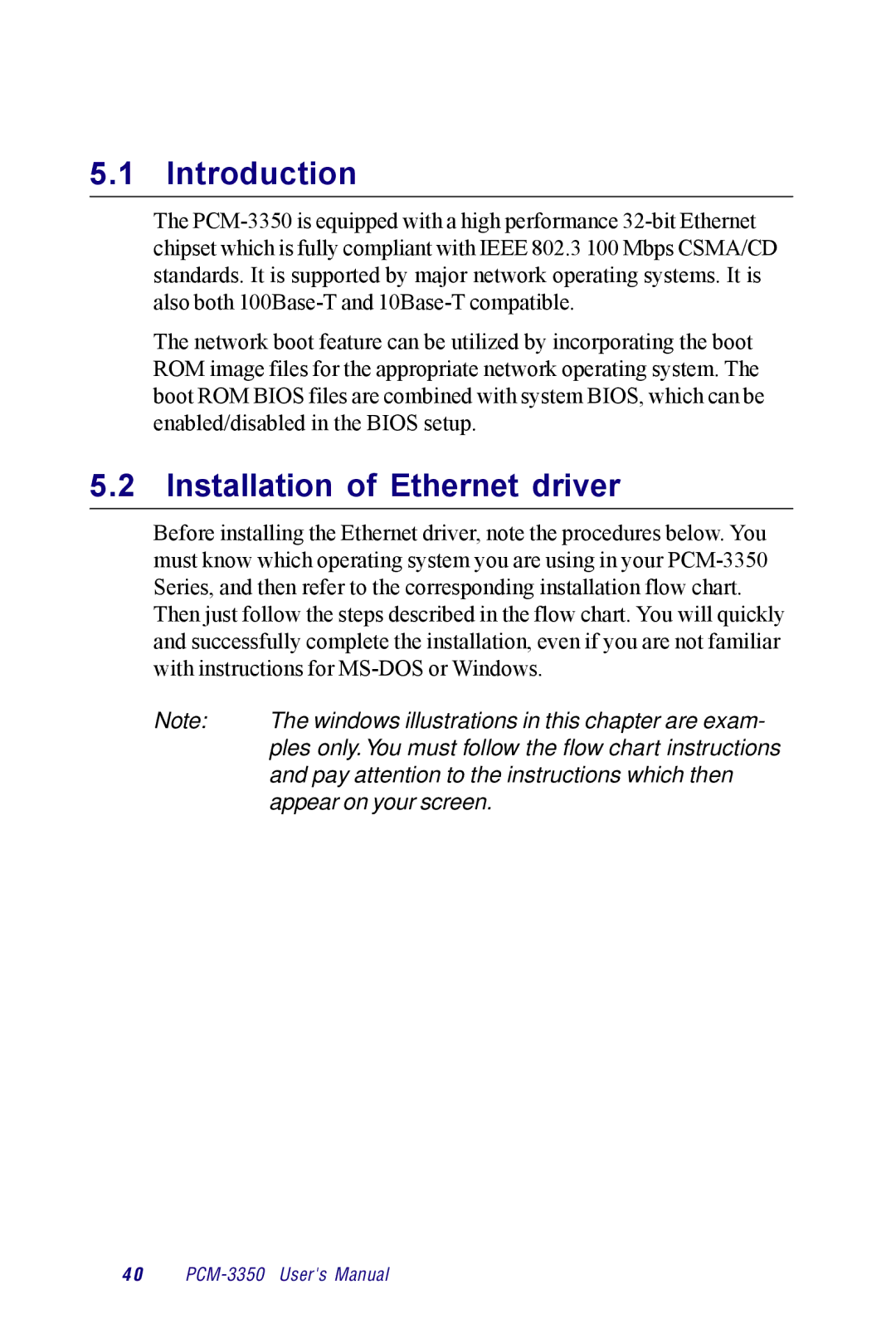 Advantech PCM-3350 Series user manual Introduction, Installation of Ethernet driver 