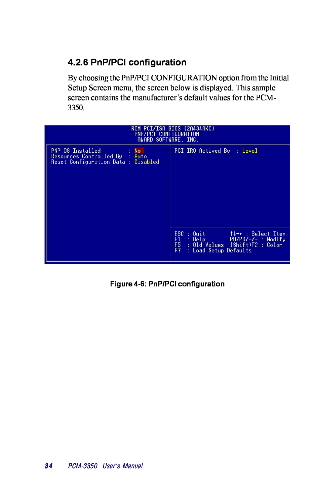 Advantech PCM-3350 Series user manual 4.2.6 PnP/PCI configuration, 3 4 PCM-3350 Users Manual 