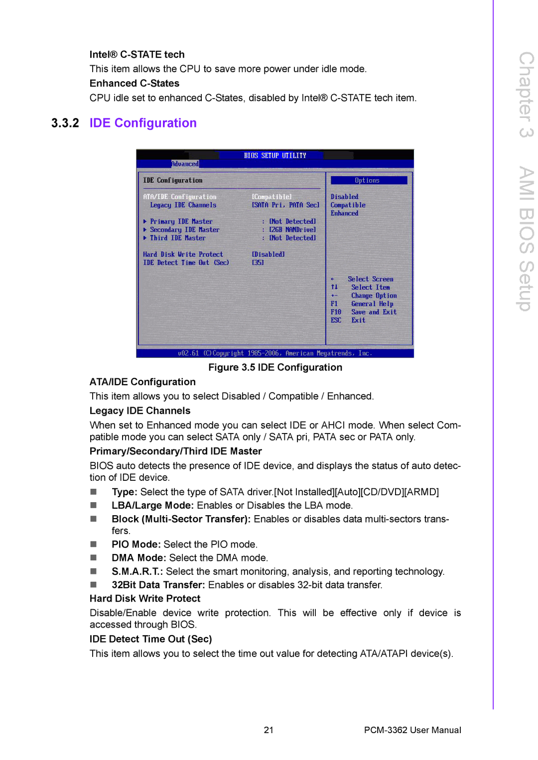 Advantech PCM-3362 user manual IDE Configuration 