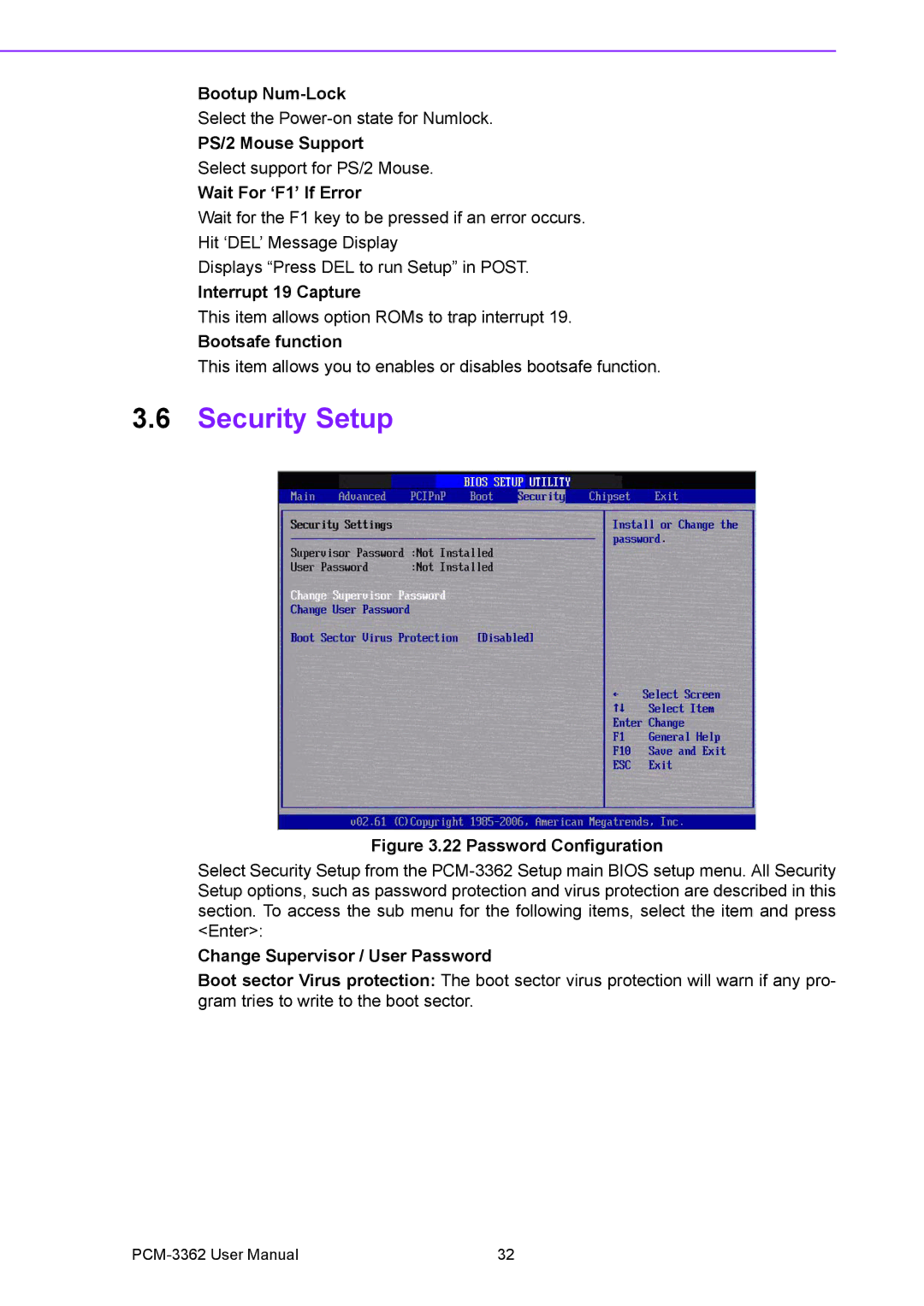 Advantech PCM-3362 user manual Security Setup 