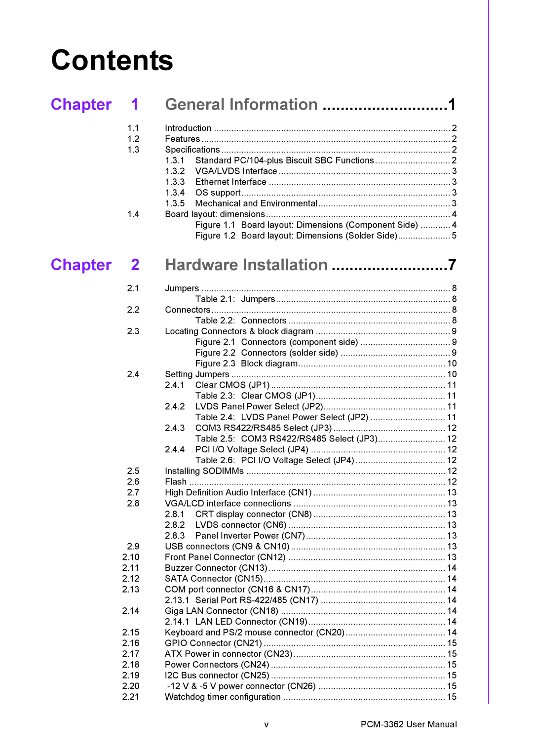 Advantech PCM-3362 user manual Contents 