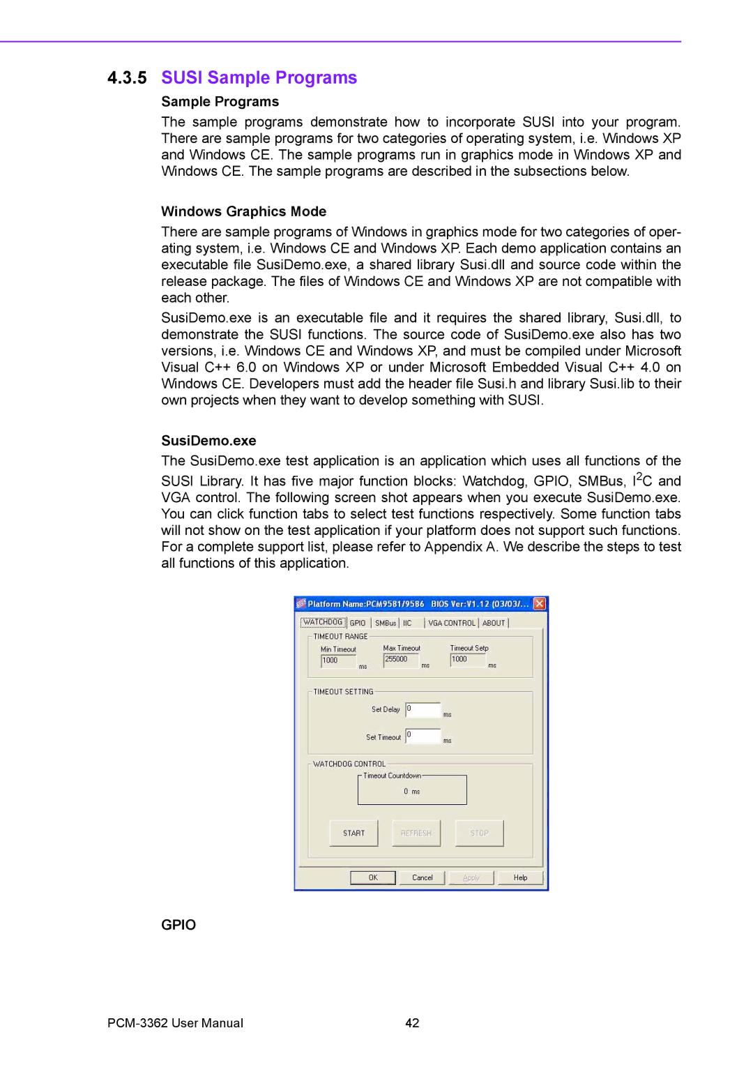 Advantech PCM-3362 user manual Susi Sample Programs, Windows Graphics Mode, SusiDemo.exe 