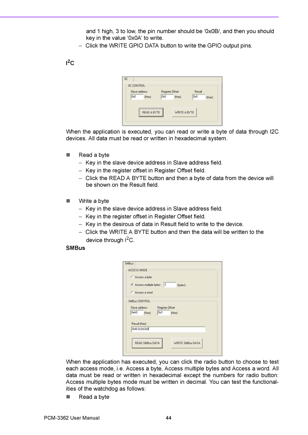 Advantech PCM-3362 user manual I2C, SMBus 