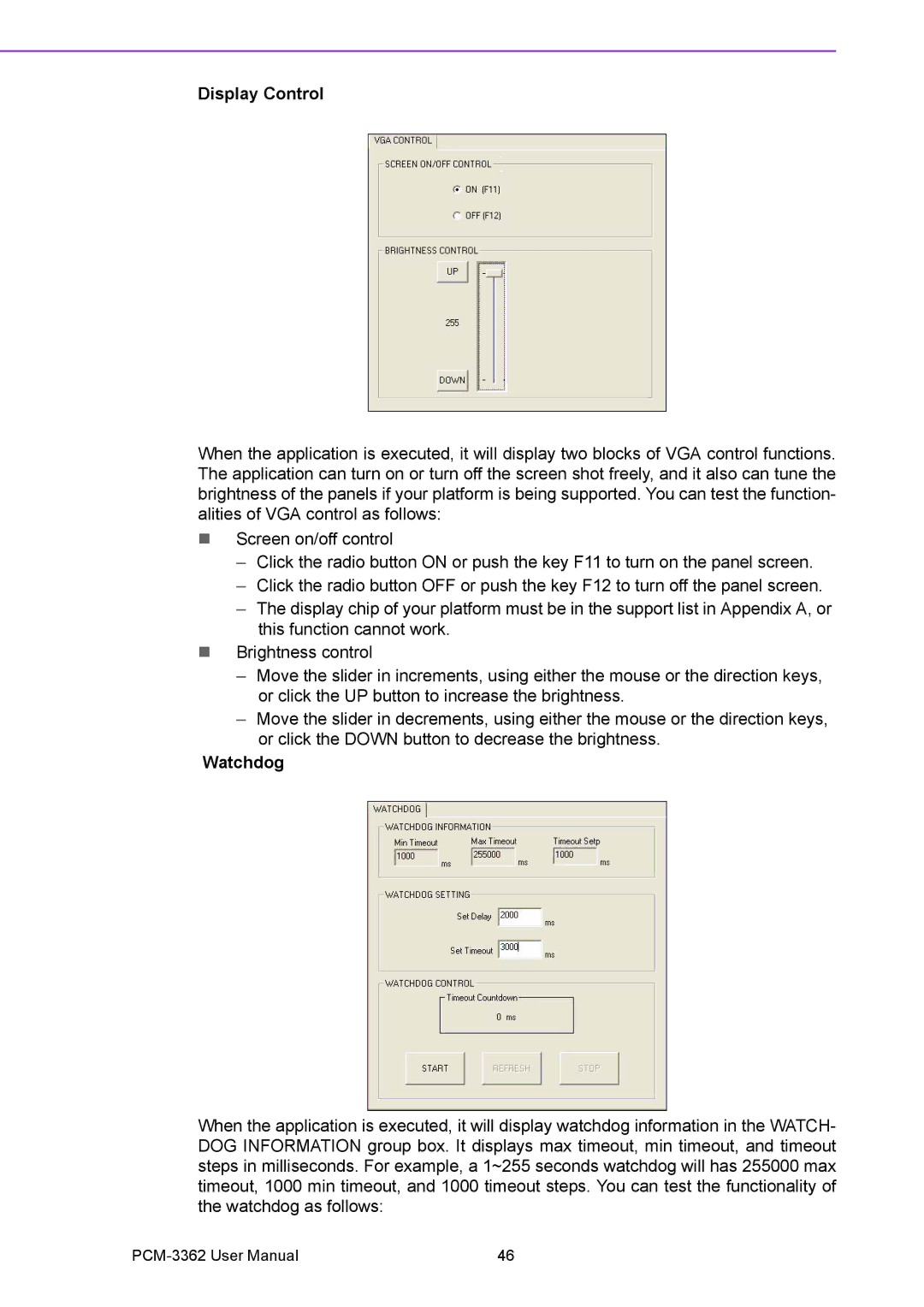 Advantech PCM-3362 user manual Display Control, Watchdog 