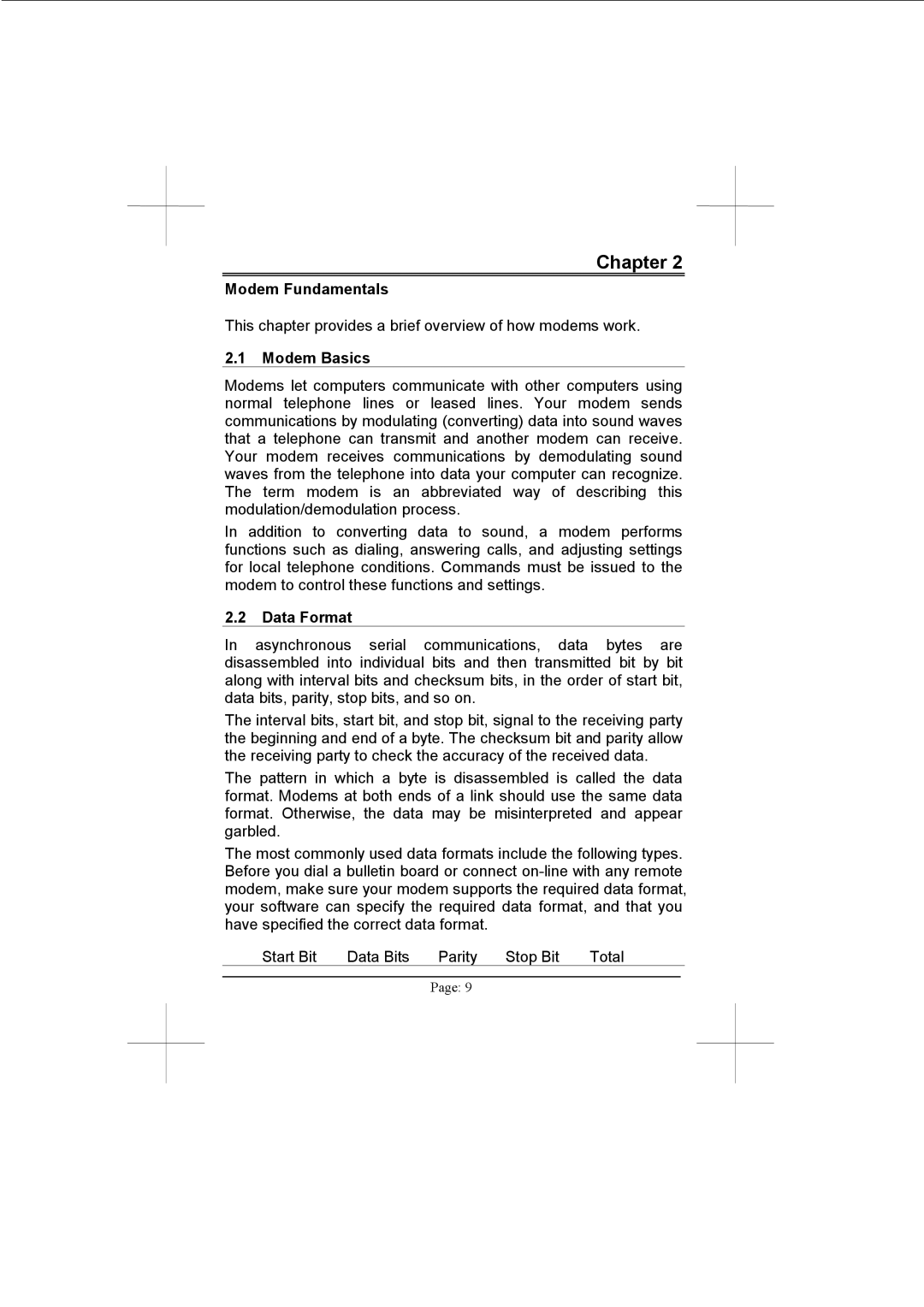 Advantech PCM-3601 user manual Modem Fundamentals, Modem Basics, Data Format 