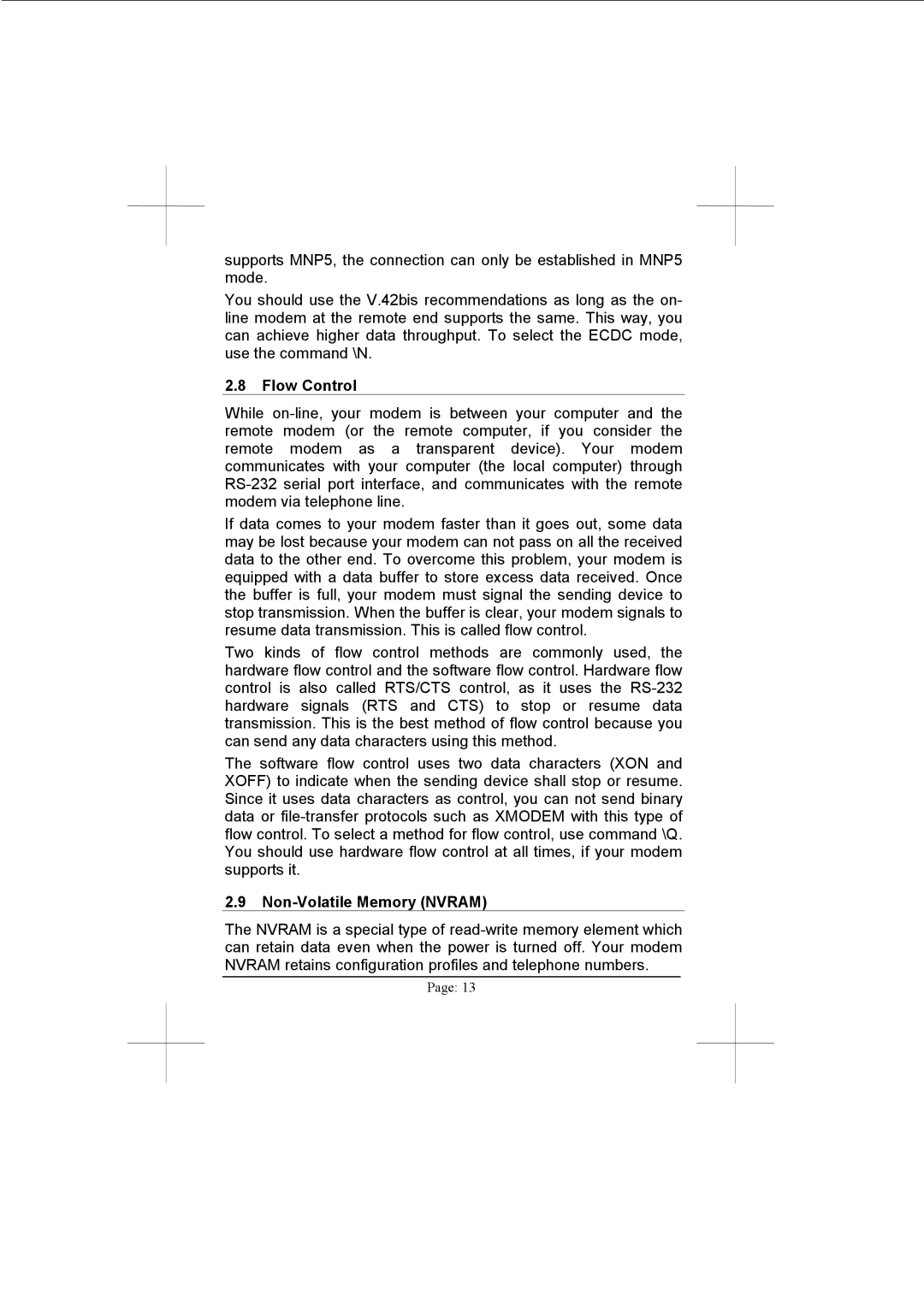 Advantech PCM-3601 user manual Flow Control, Non-Volatile Memory Nvram 