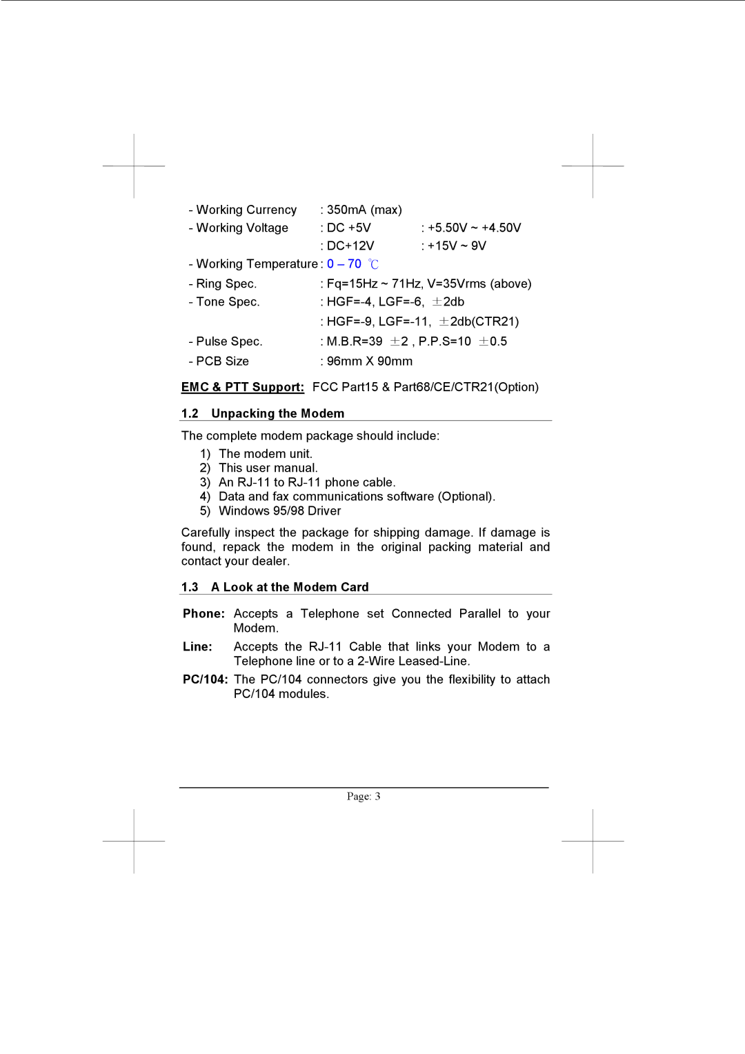 Advantech PCM-3601 user manual Unpacking the Modem, Look at the Modem Card 