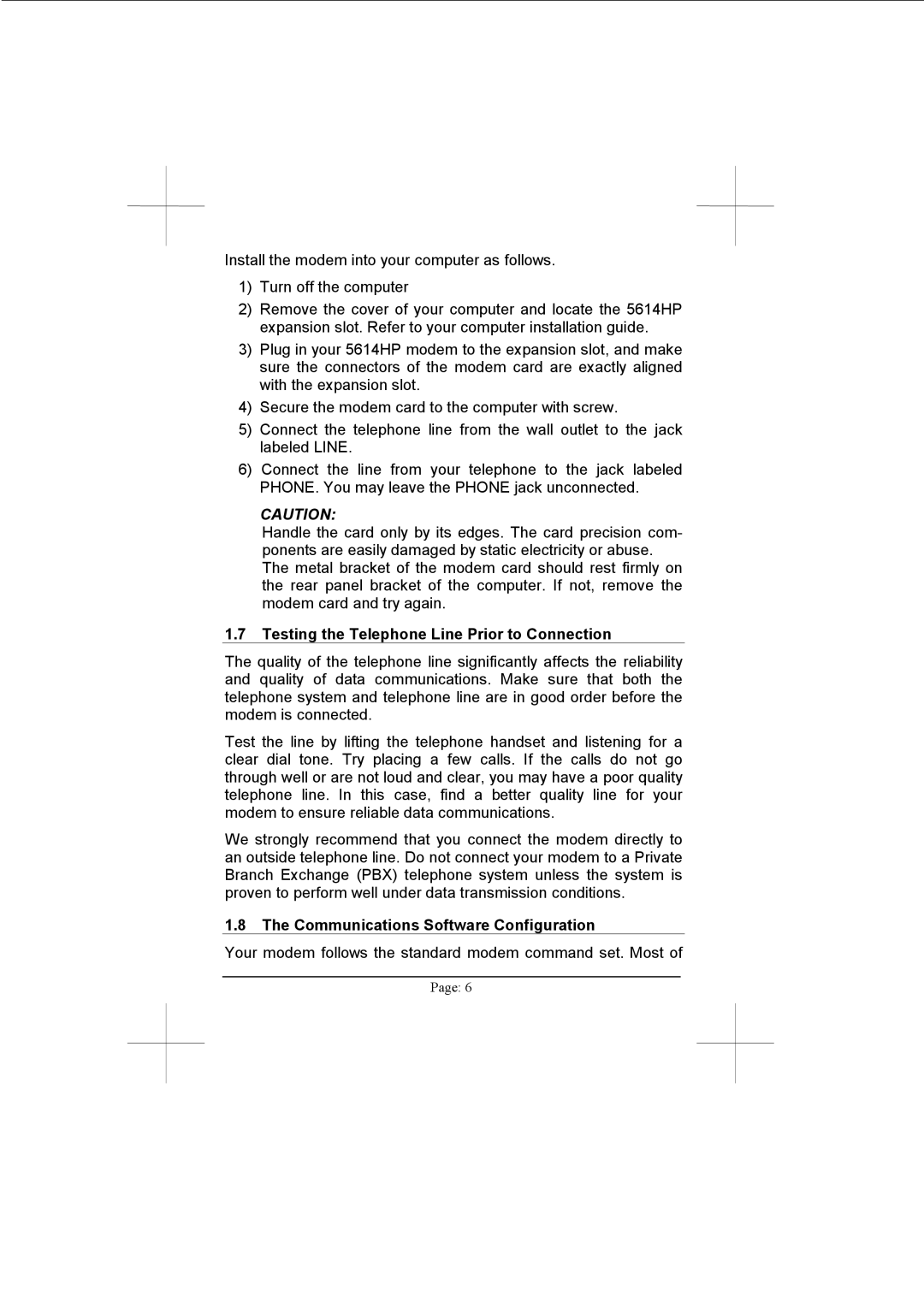 Advantech PCM-3601 user manual Testing the Telephone Line Prior to Connection, Communications Software Configuration 