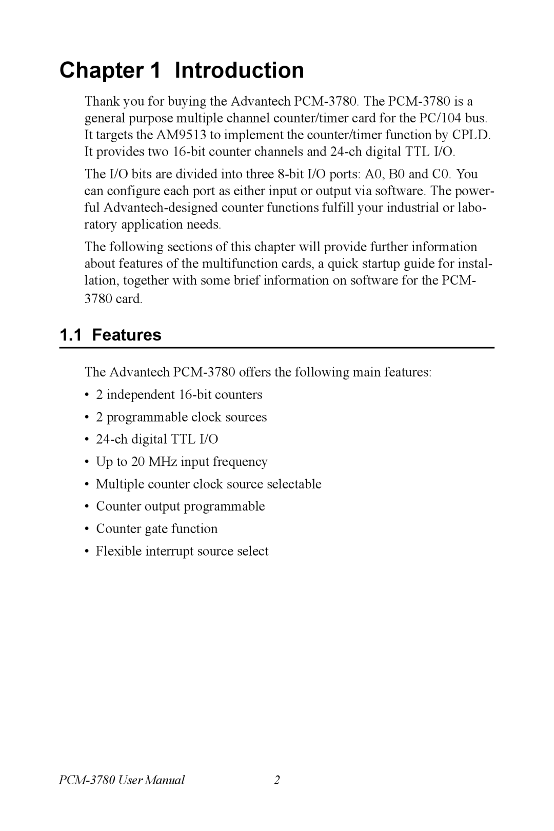 Advantech PCM-3780 manual Features 