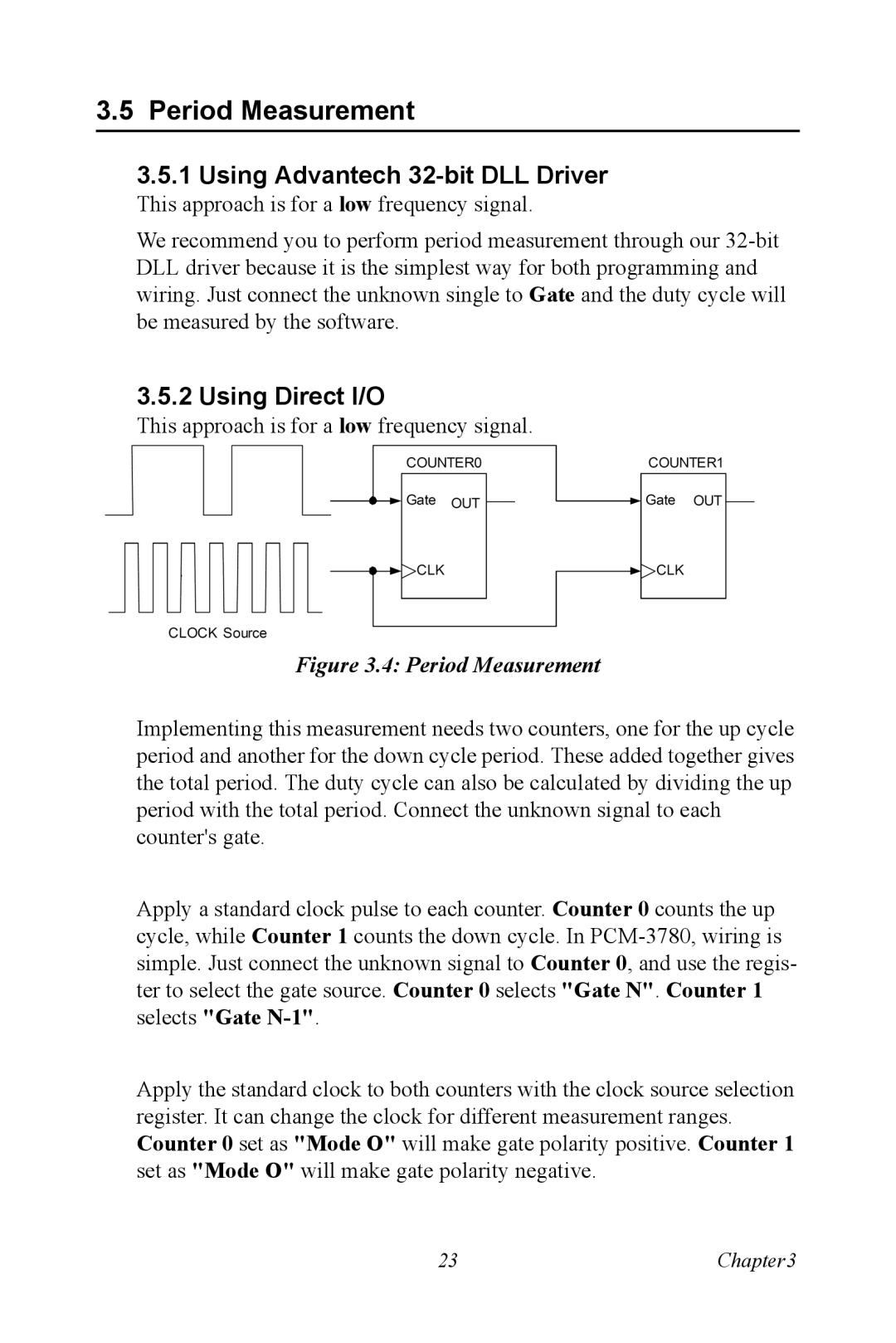 Advantech PCM-3780 manual Period Measurement, Using Advantech 32-bit DLL Driver, Using Direct I/O 