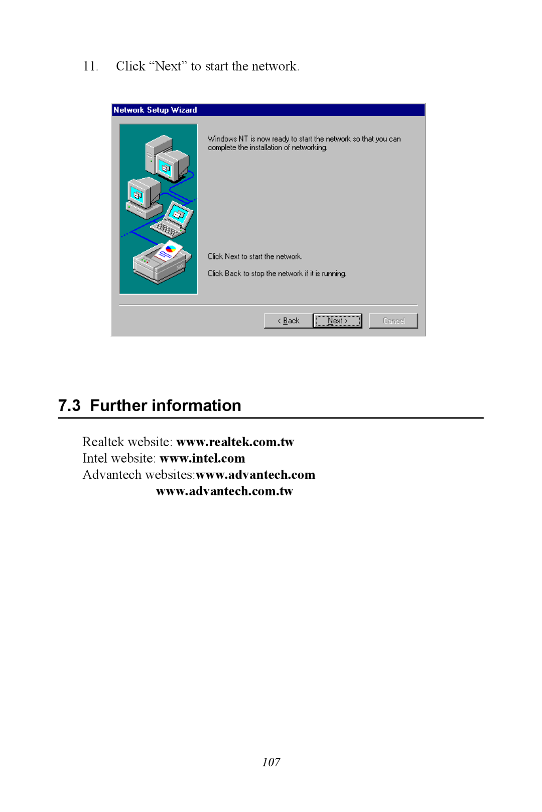 Advantech PCM-9372 user manual Click Next to start the network 