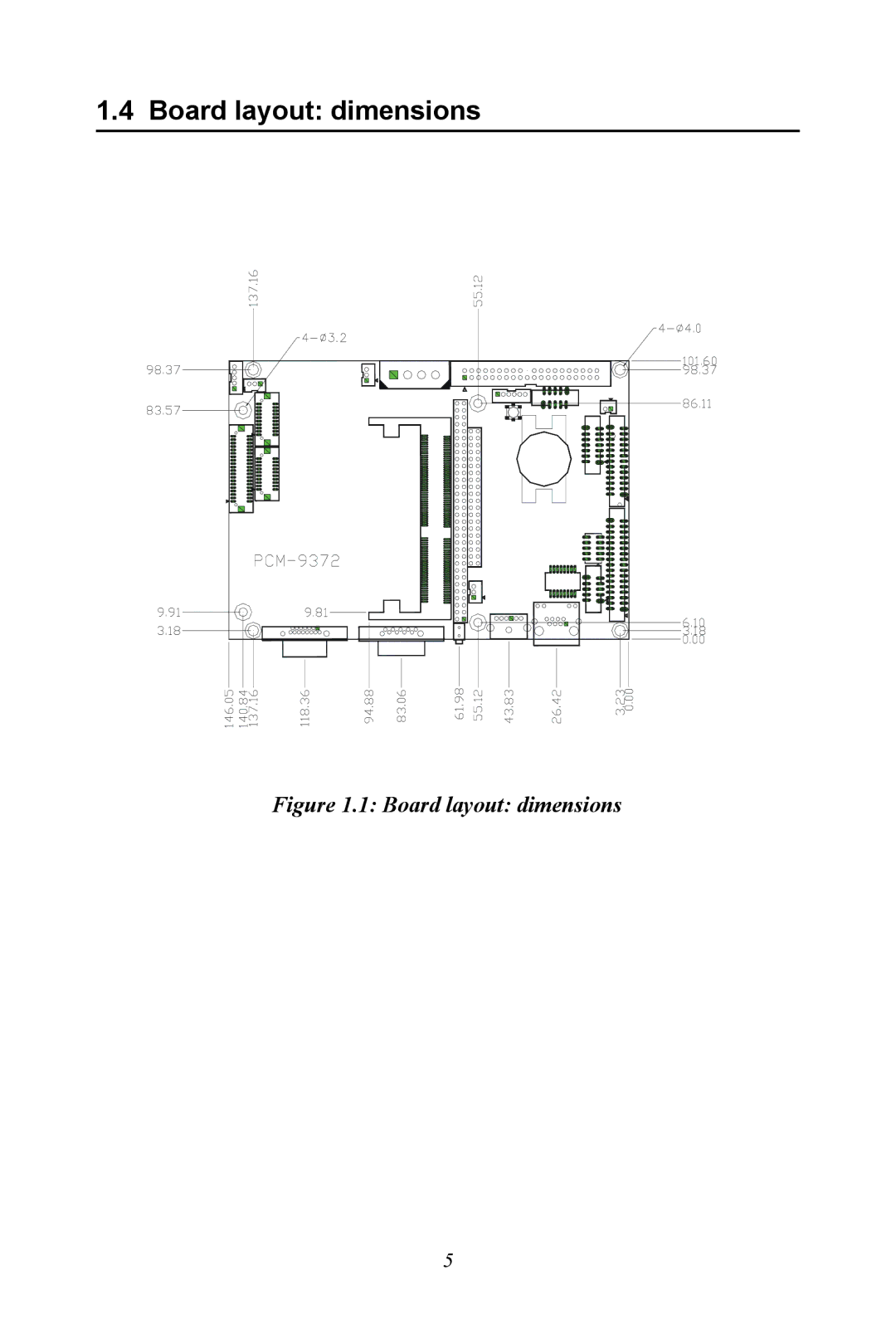 Advantech PCM-9372 user manual Board layout dimensions 