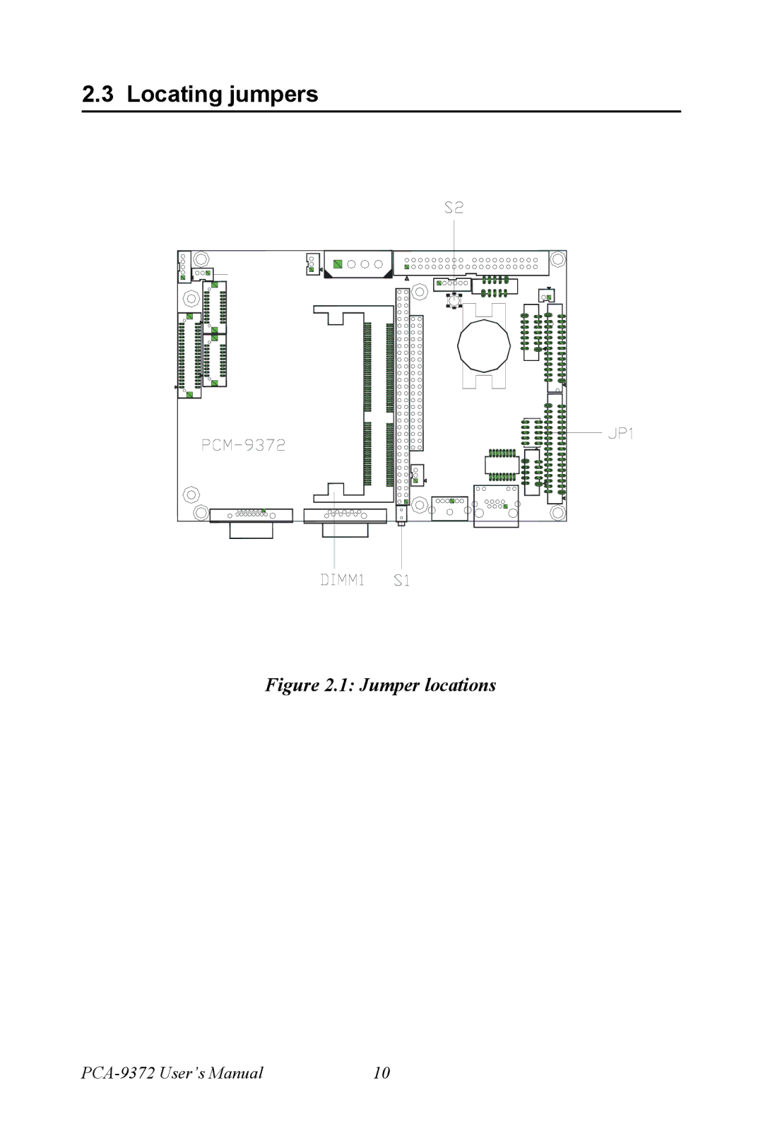 Advantech PCM-9372 user manual Locating jumpers, Jumper locations 