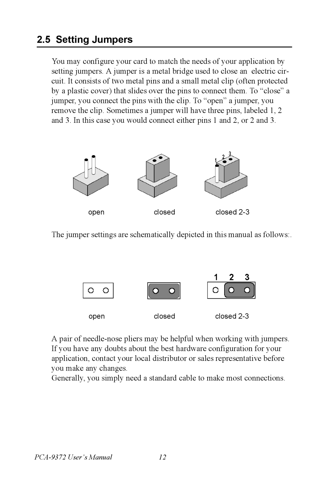 Advantech PCM-9372 user manual Setting Jumpers 