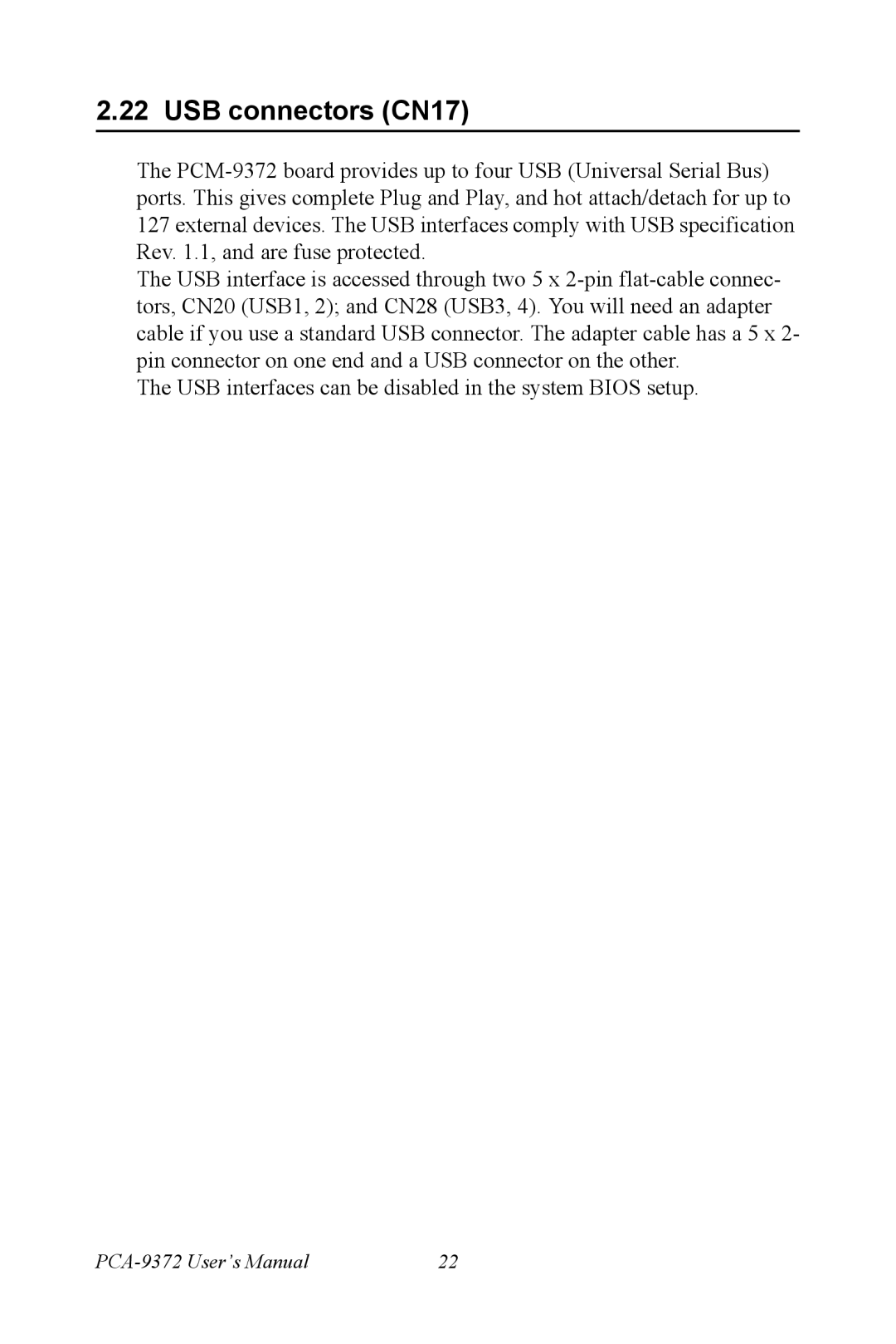 Advantech PCM-9372 user manual USB connectors CN17 