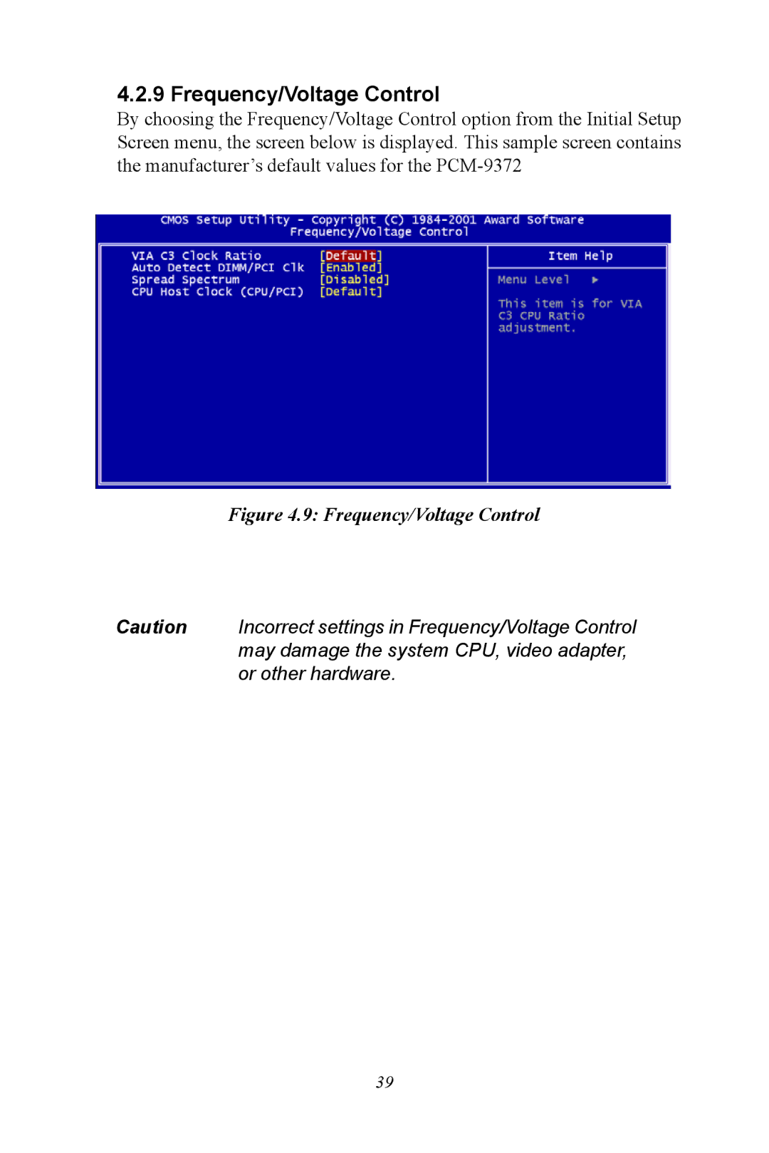 Advantech PCM-9372 user manual Frequency/Voltage Control 