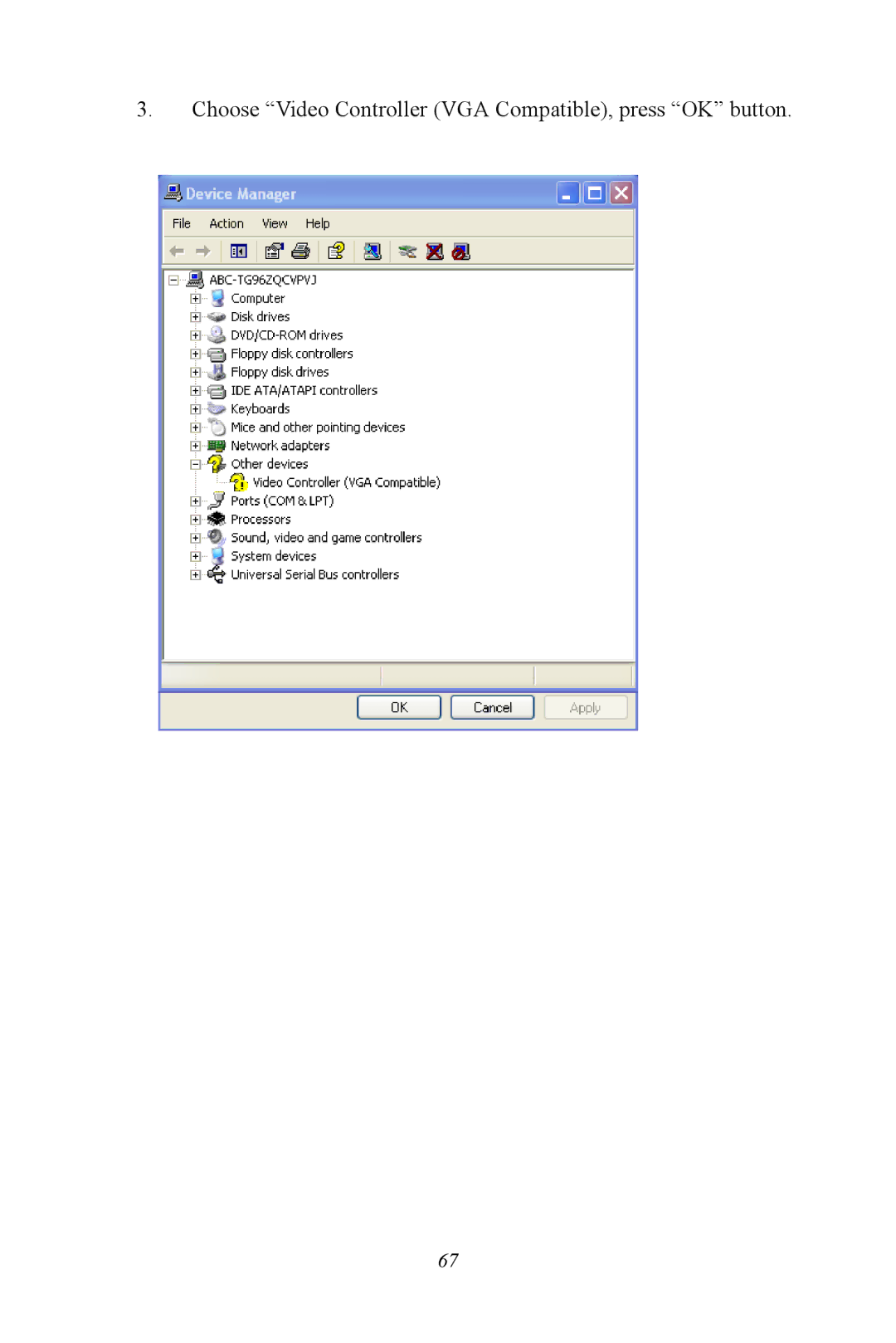 Advantech PCM-9372 user manual Choose Video Controller VGA Compatible, press OK button 