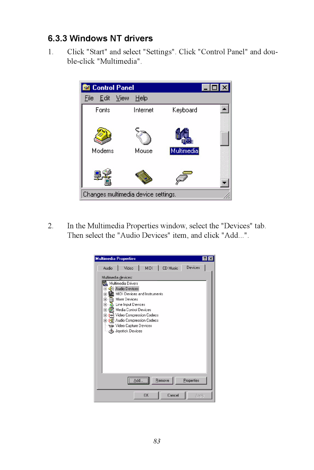 Advantech PCM-9372 user manual Windows NT drivers 