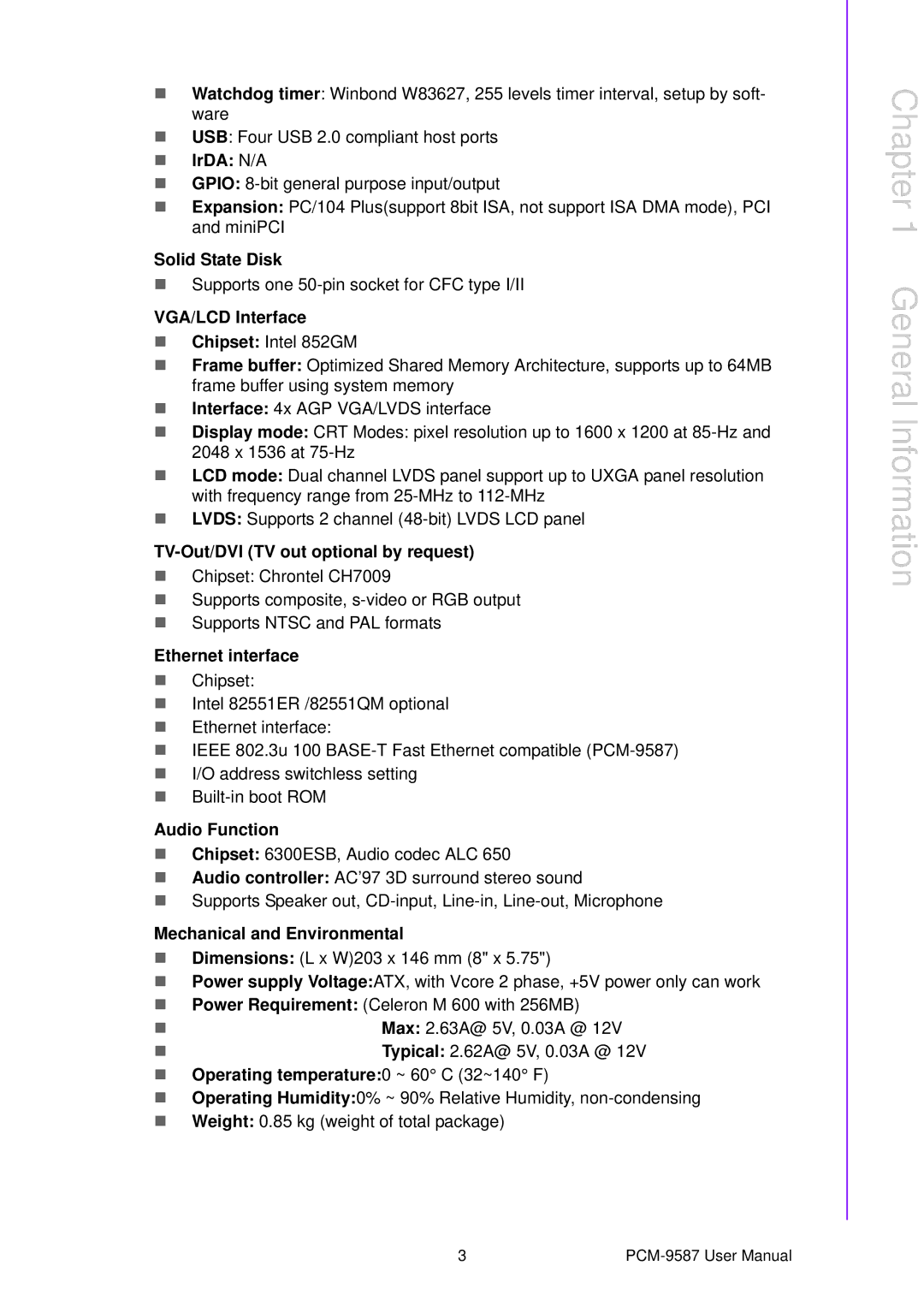 Advantech PCM-9587 user manual General Information 