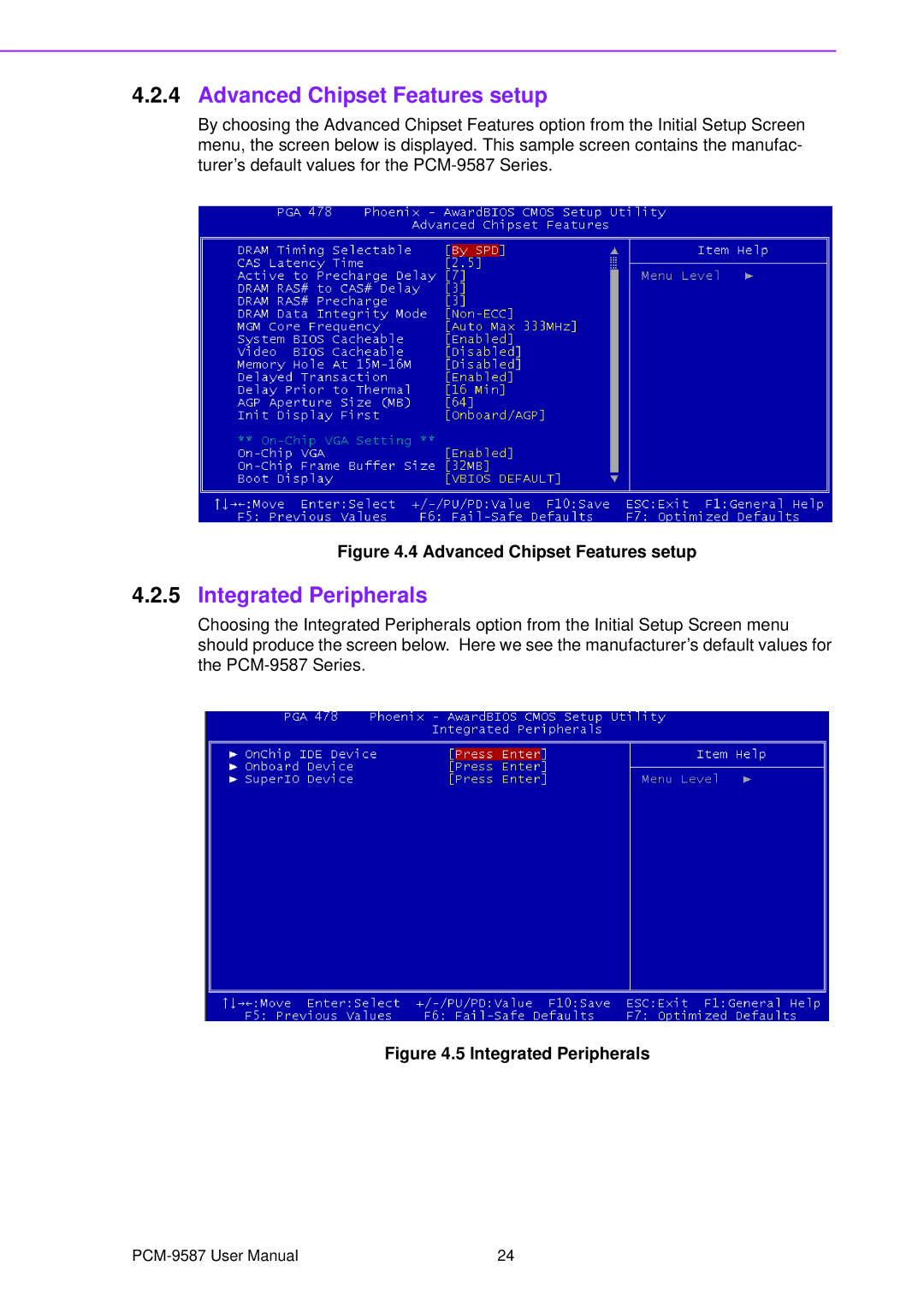 Advantech PCM-9587 user manual Advanced Chipset Features setup, Integrated Peripherals 