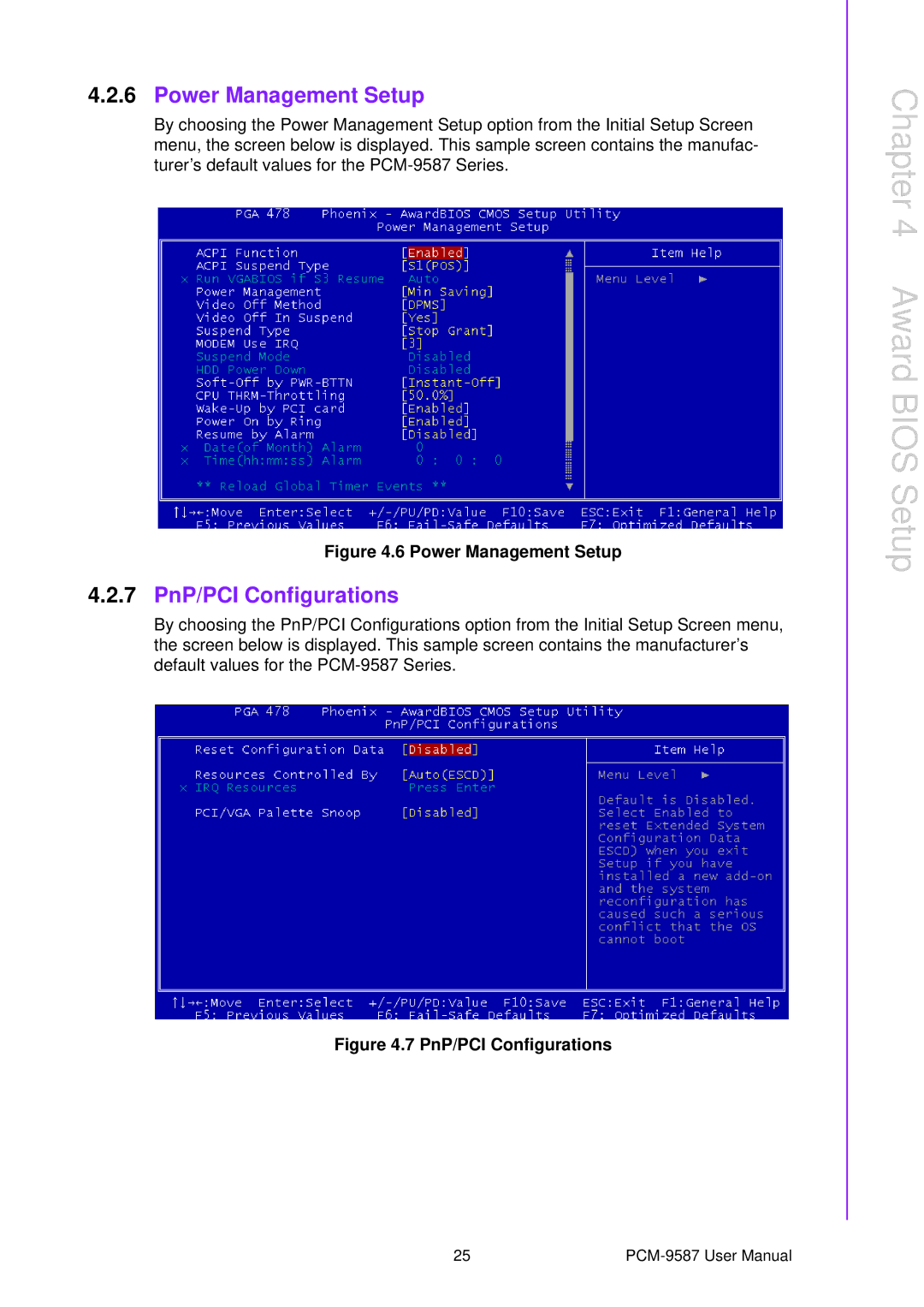 Advantech PCM-9587 user manual Power Management Setup, 7 PnP/PCI Configurations 