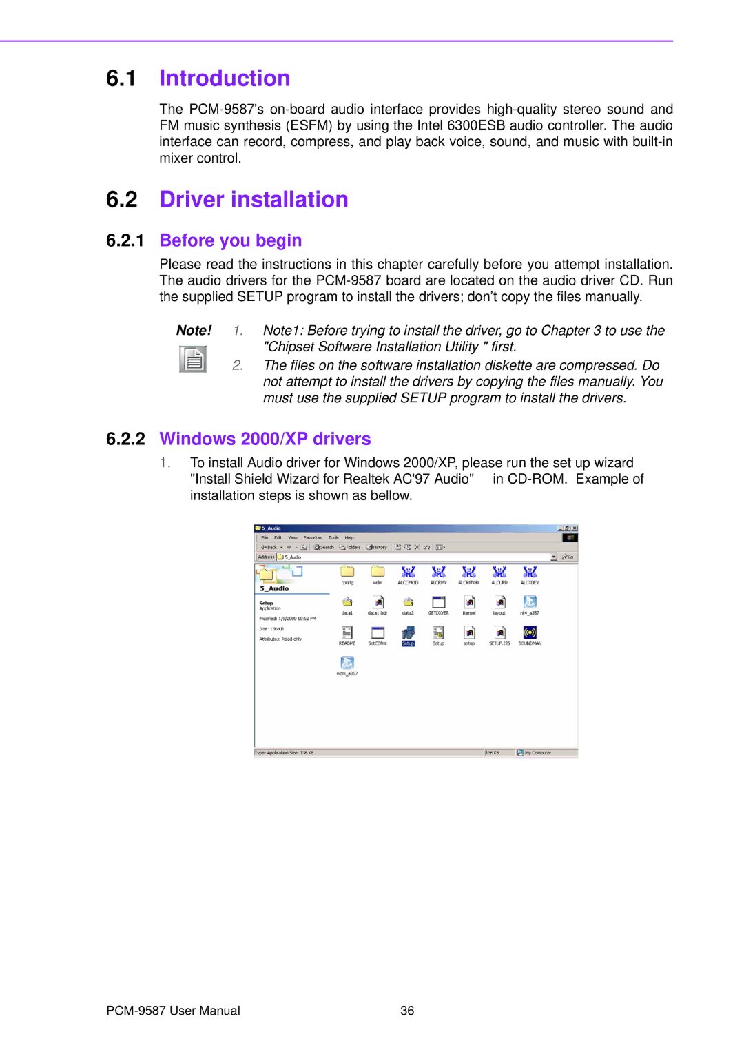 Advantech PCM-9587 user manual Driver installation, Before you begin, Windows 2000/XP drivers 