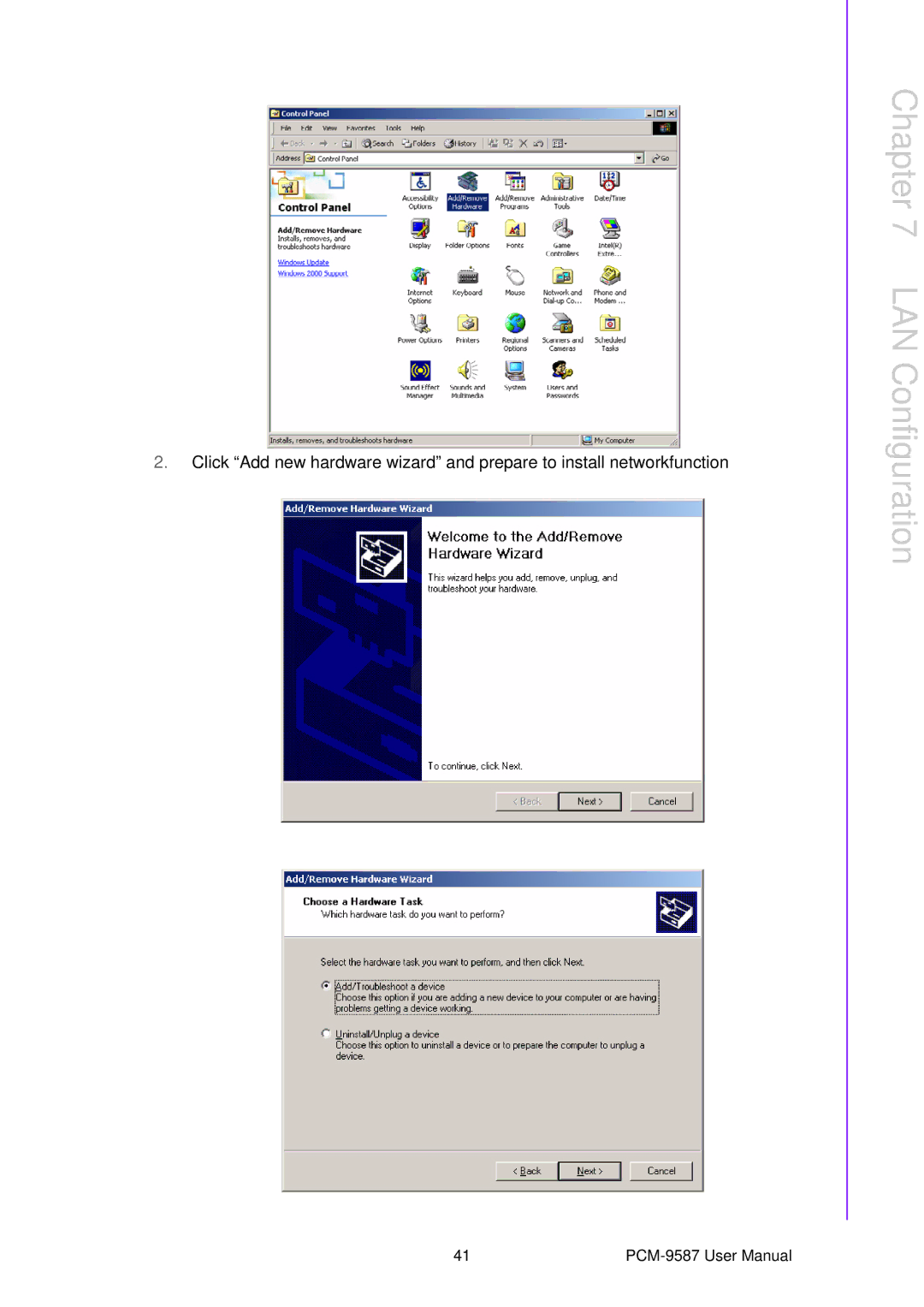 Advantech PCM-9587 user manual LAN Configuration 