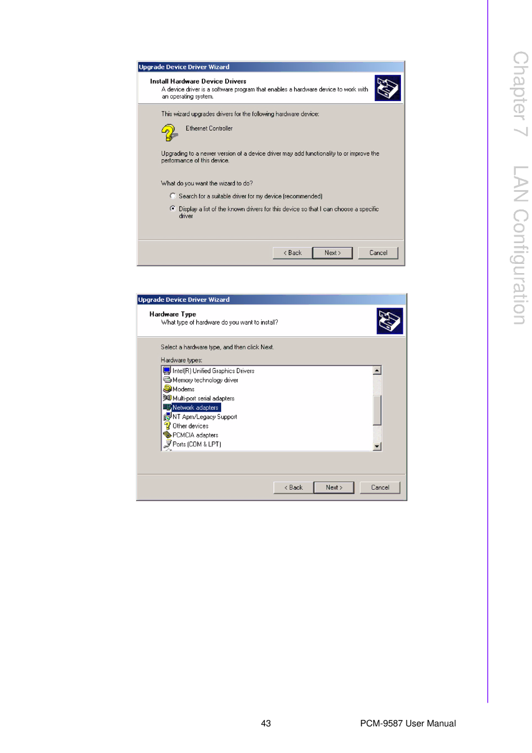 Advantech PCM-9587 user manual LAN Configuration 