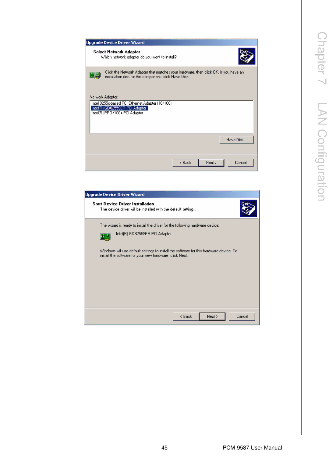 Advantech PCM-9587 user manual LAN Configuration 