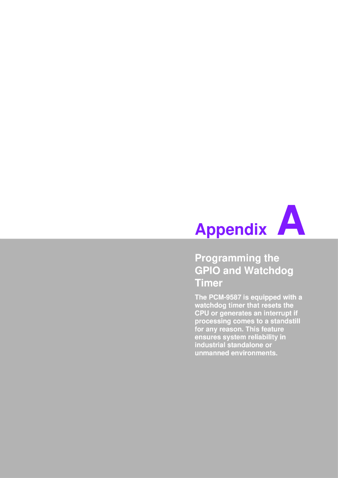 Advantech PCM-9587 user manual Appendix a, Programming Gpio and Watchdog Timer 