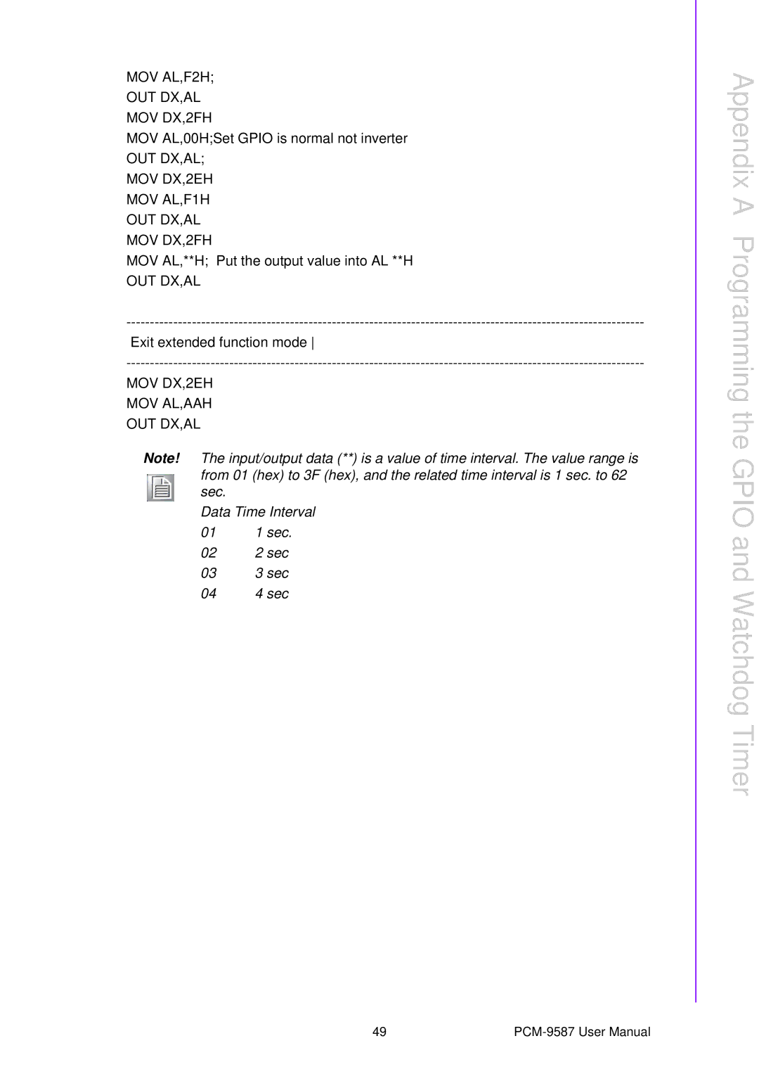 Advantech PCM-9587 user manual Appendix a Programming the Gpio and Watchdog Timer 