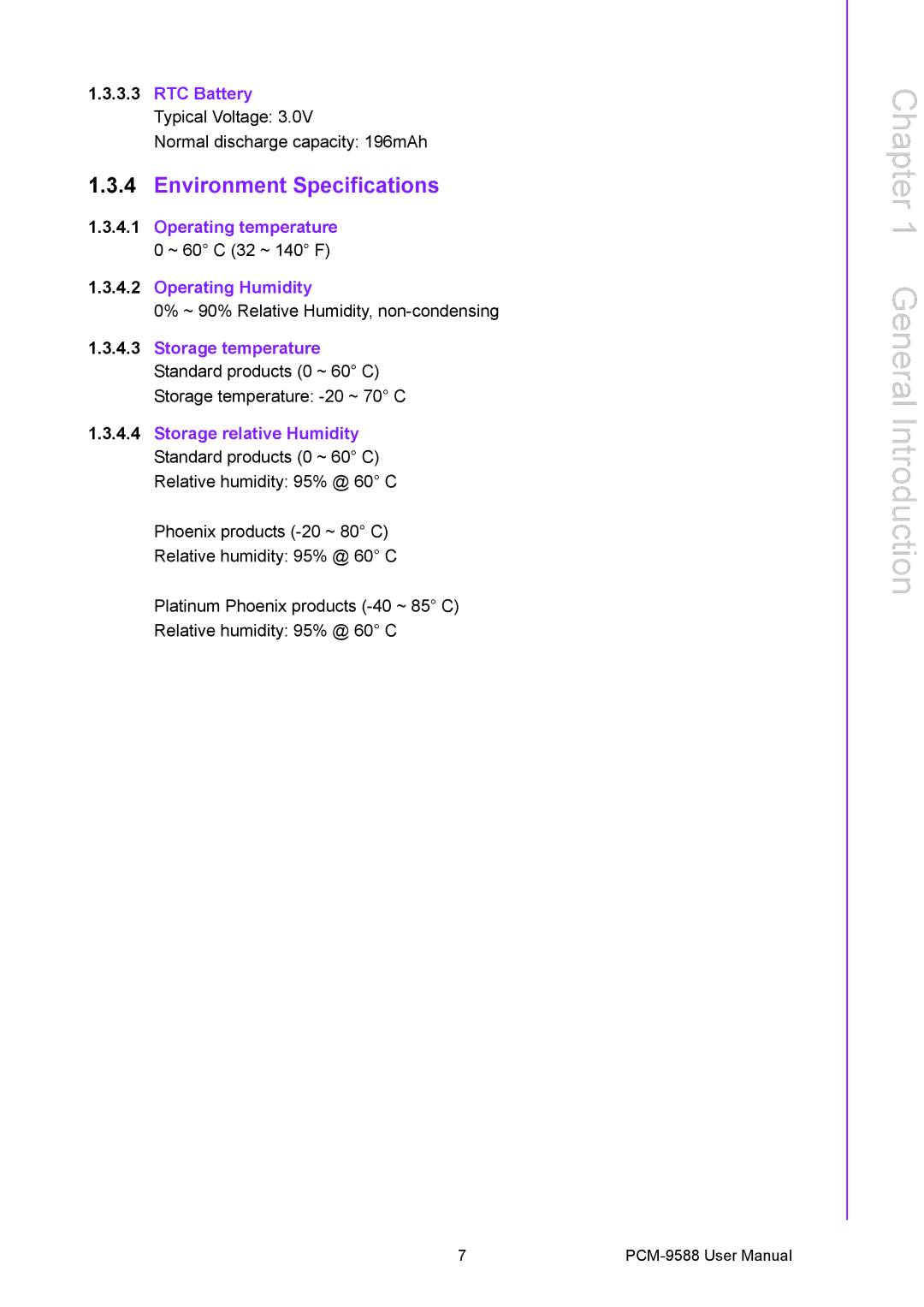 Advantech PCM-9588 user manual Environment Specifications, Operating Humidity 