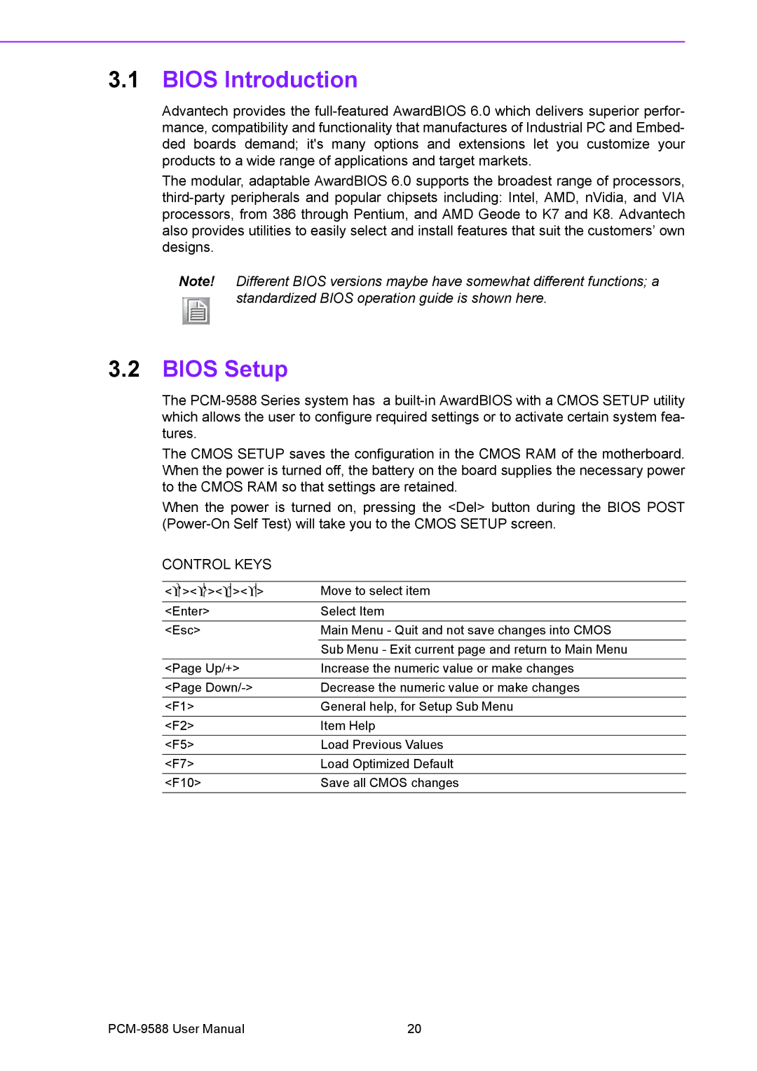 Advantech PCM-9588 user manual Bios Introduction, Bios Setup 