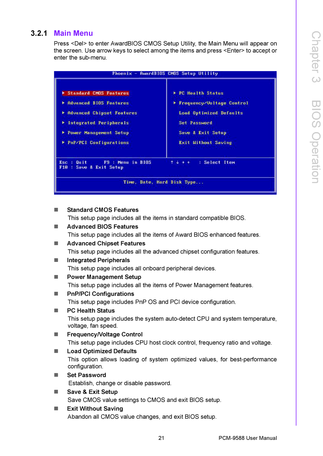 Advantech PCM-9588 user manual Main Menu 