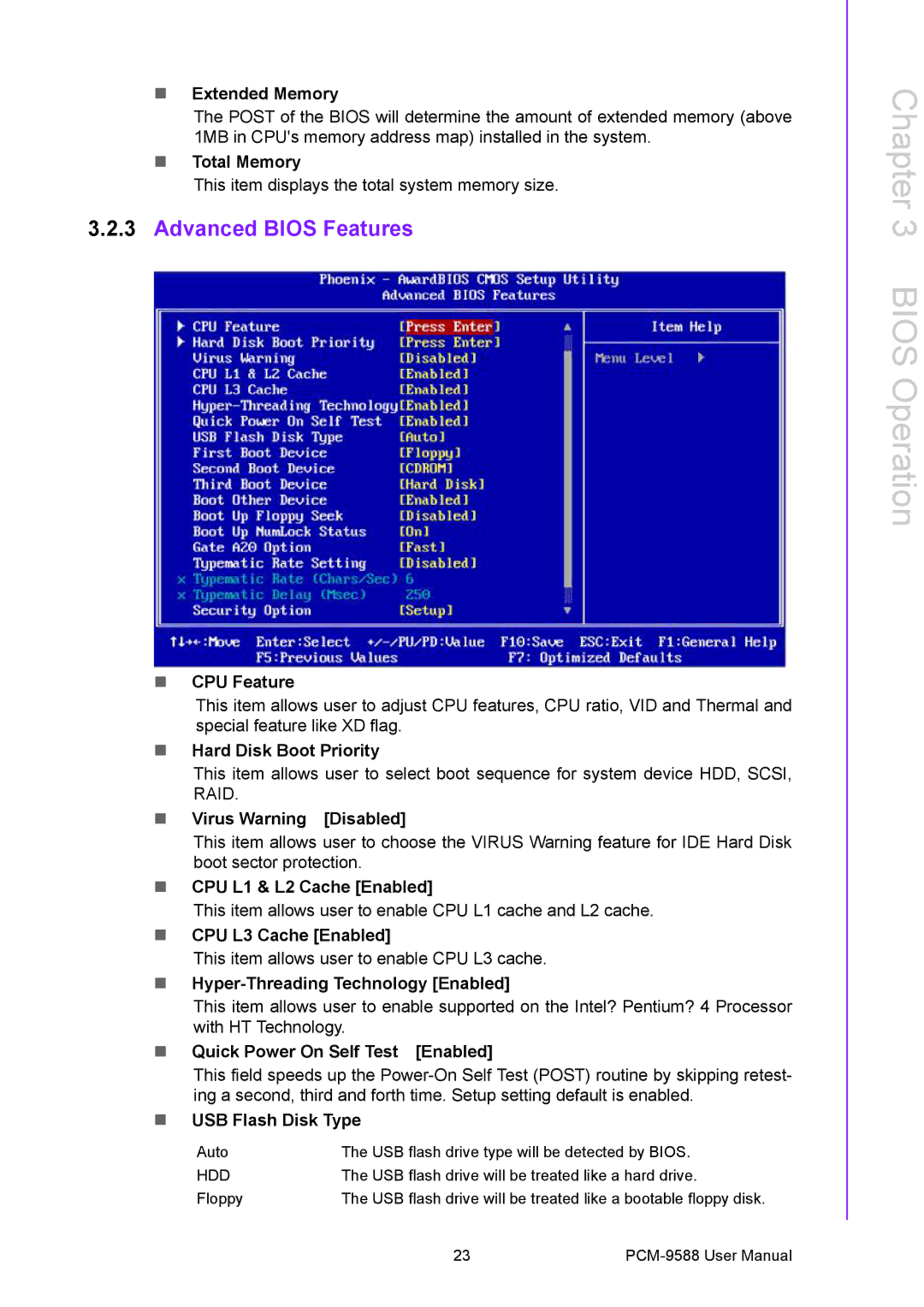 Advantech PCM-9588 user manual Advanced Bios Features 