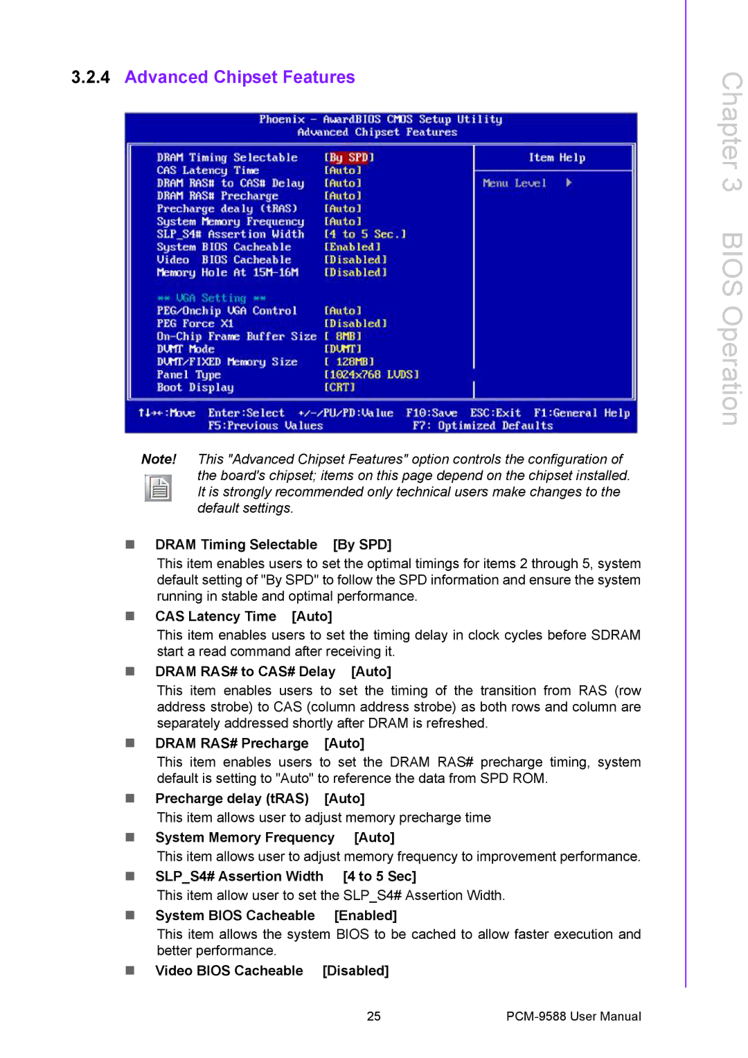 Advantech PCM-9588 user manual Advanced Chipset Features 