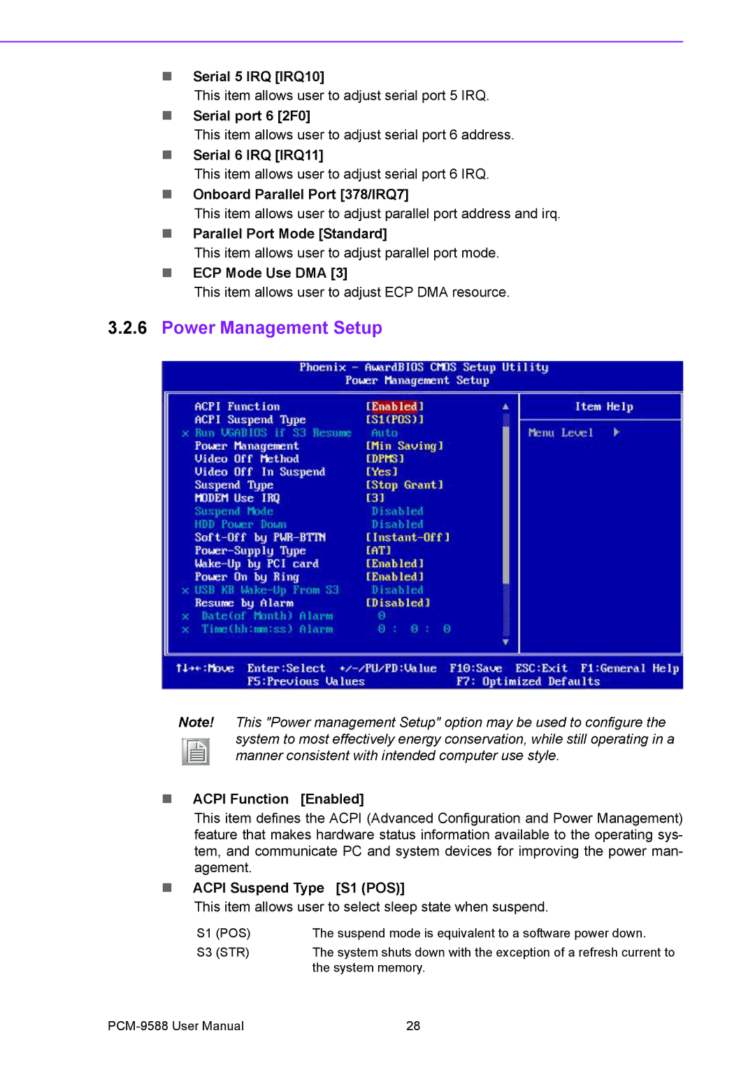 Advantech PCM-9588 user manual Power Management Setup 